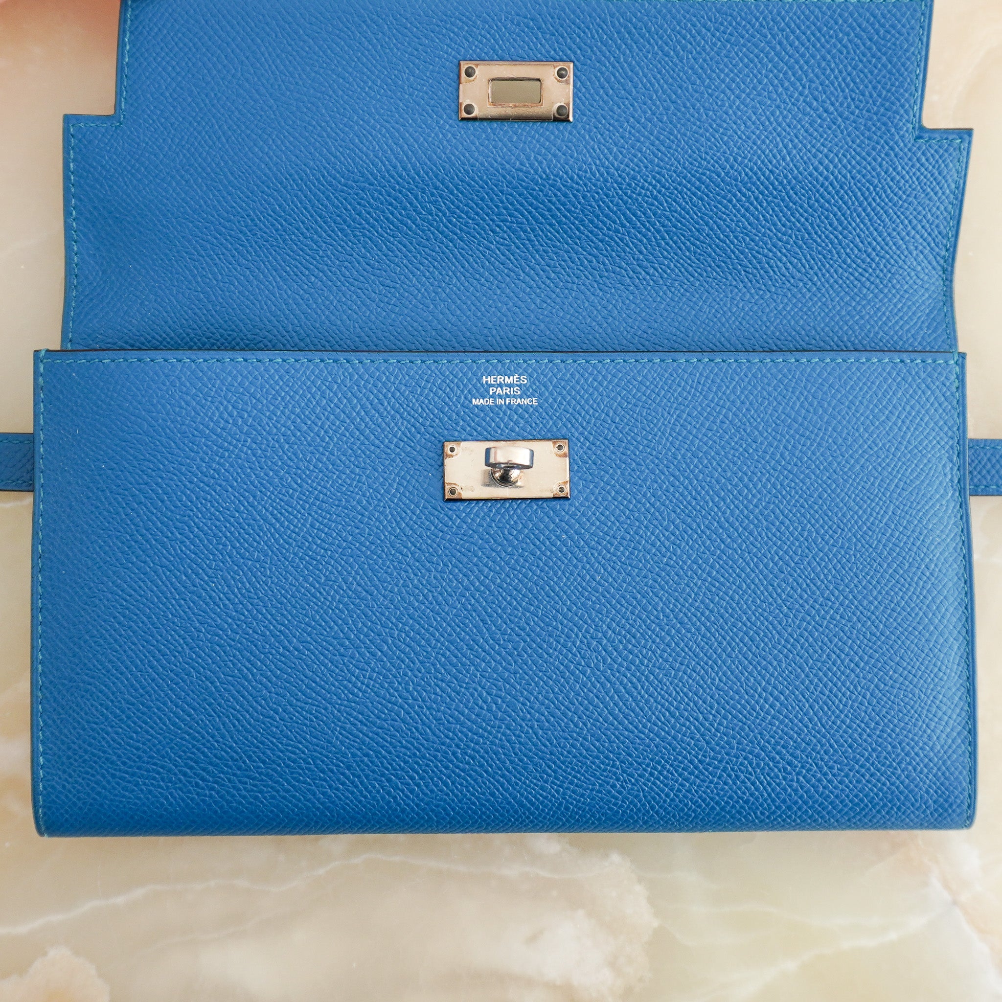Hermès Kelly To Go Wallet in Blue Epsom Leather (RRP £4,400) | Authentic Preloved - Reloved Again