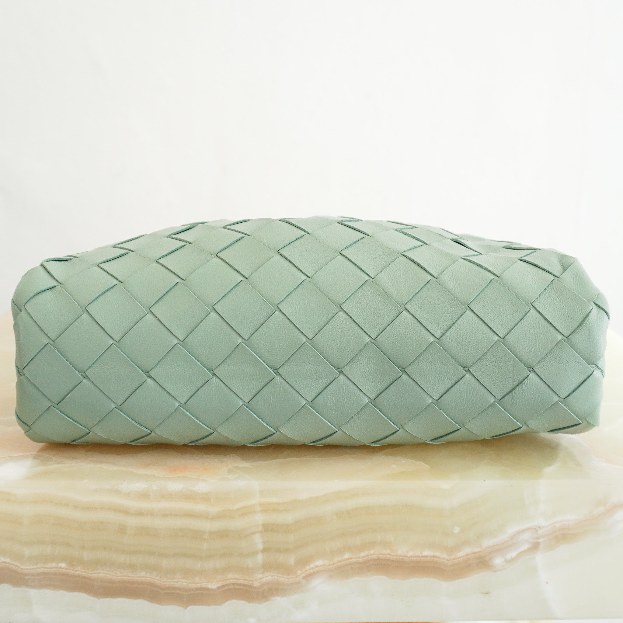 Bottega Veneta Mini Intrecciato Pouch Crossbody Bag in Seafoam Green Leather (RRP £2100) | Authentic Preloved