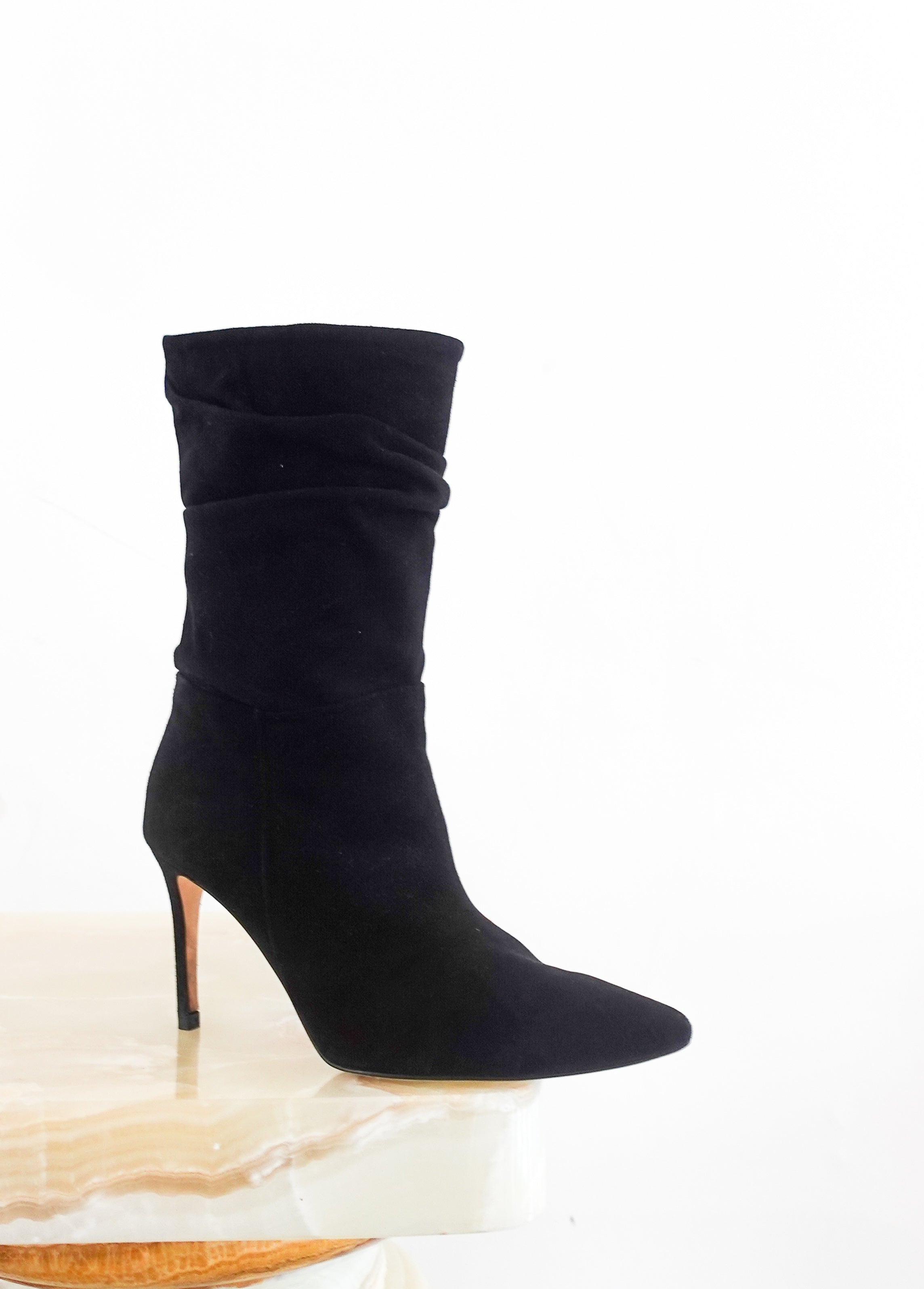 Black slouch suede heeled boots RRP £350