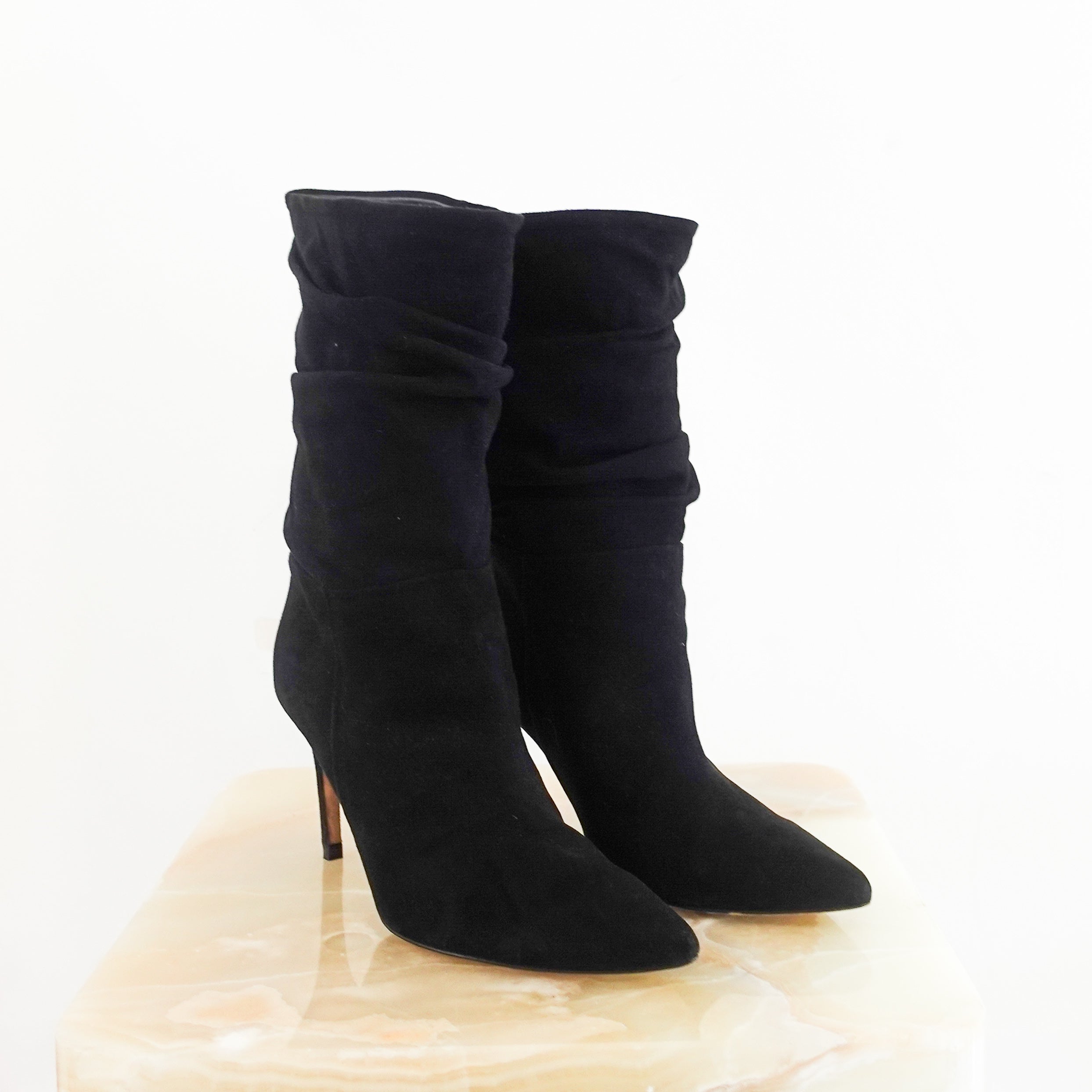 Black slouch suede heeled boots RRP £350