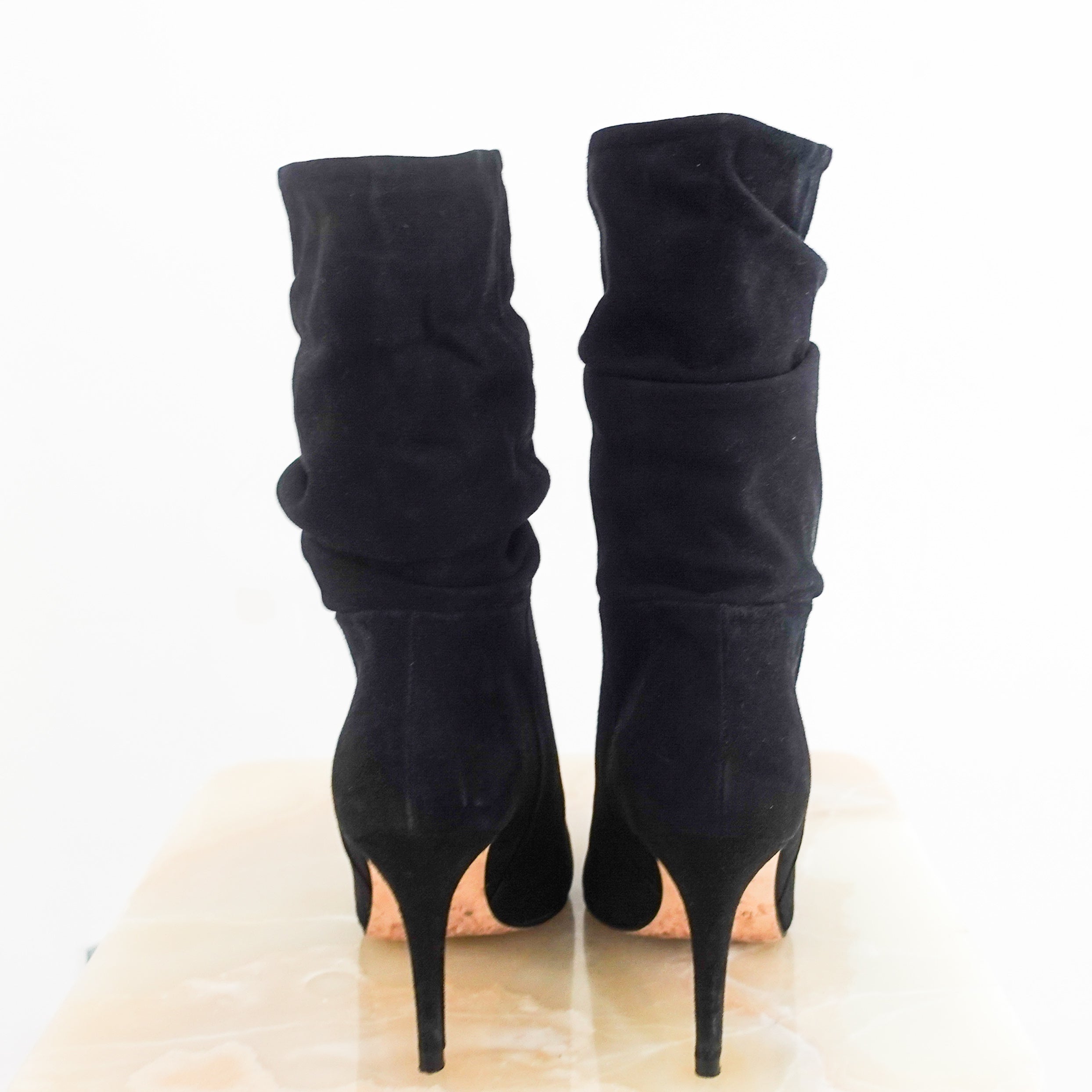 Black slouch suede heeled boots RRP £350