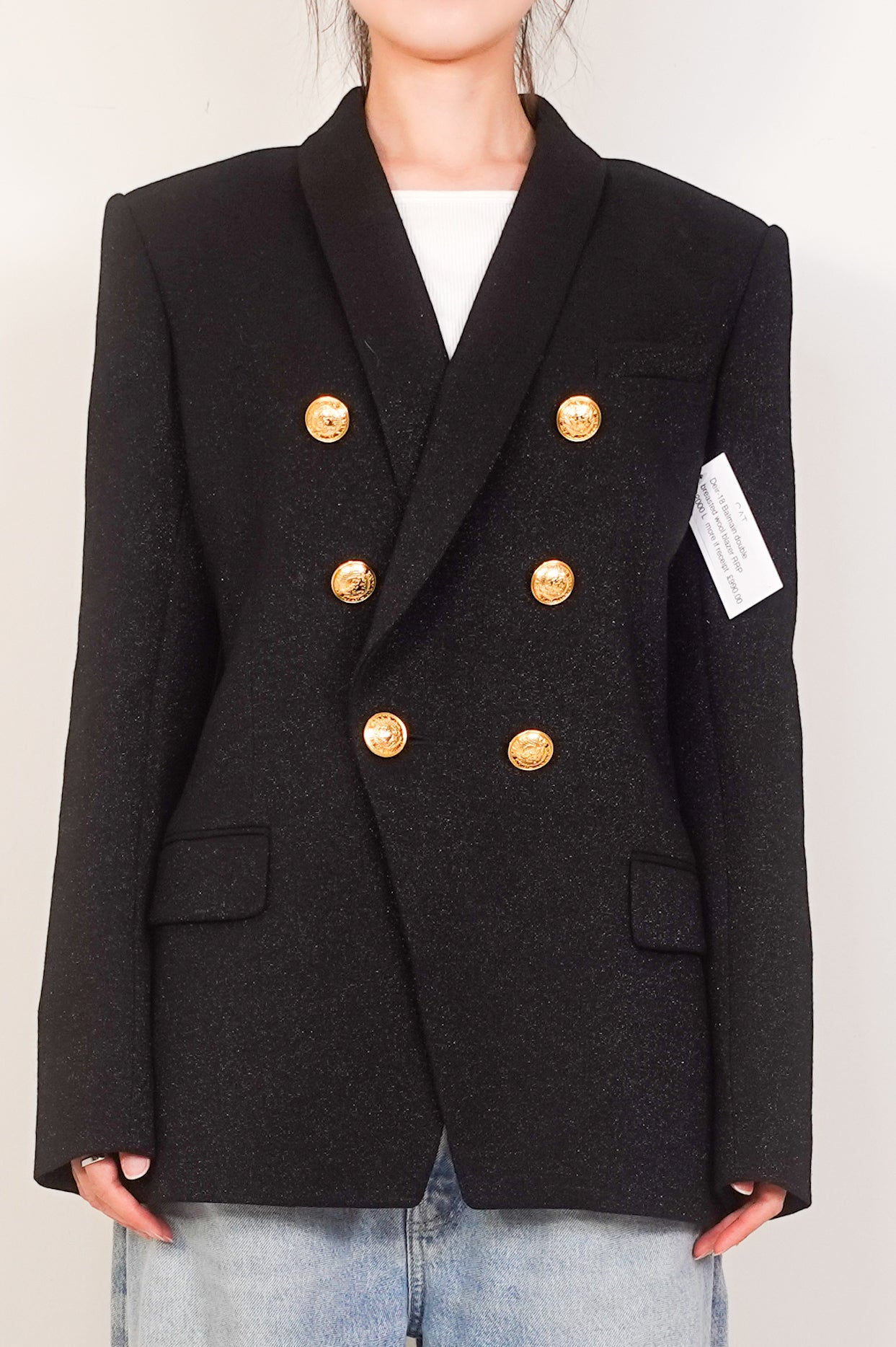 Black double breasted wool evening blazer RRP £2k