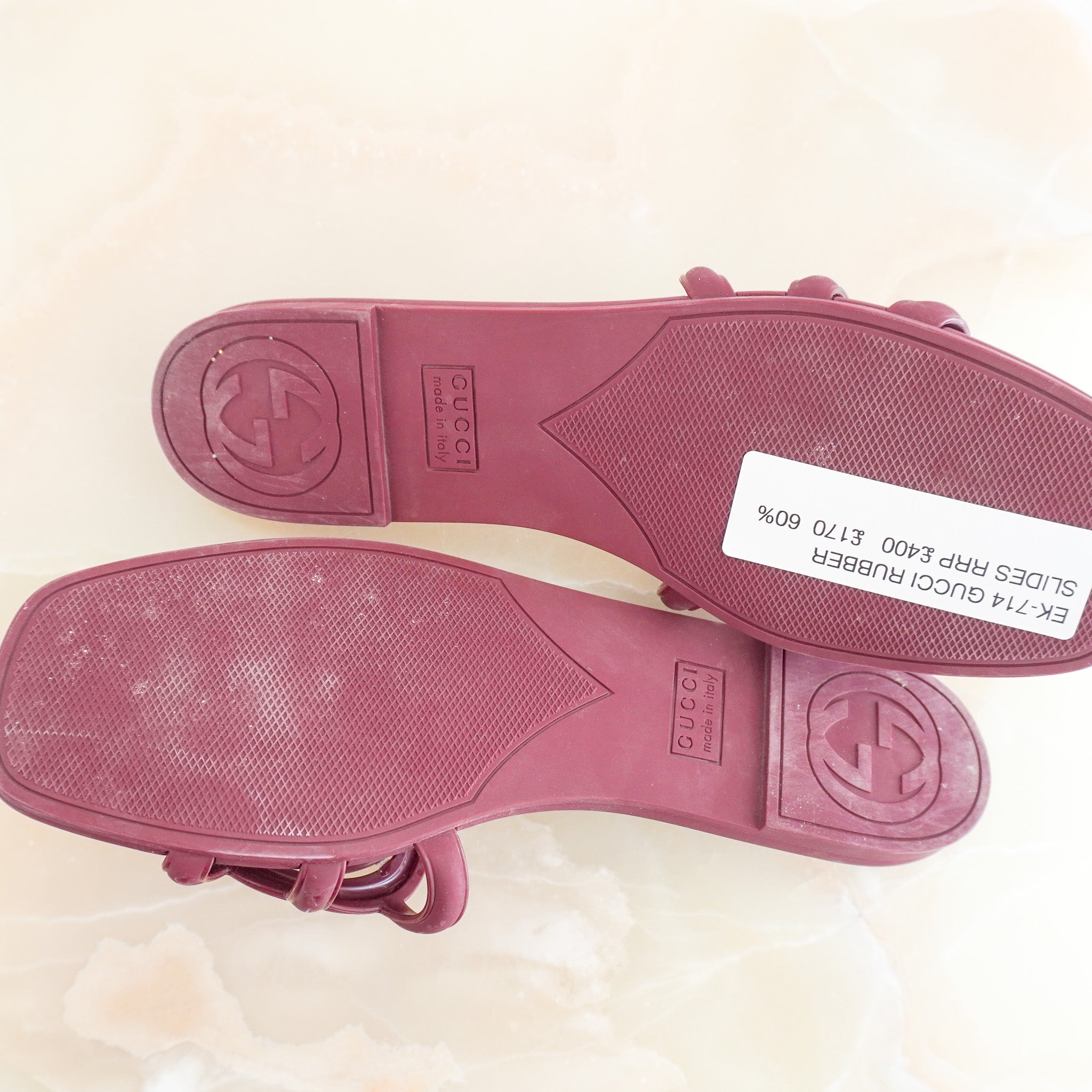 Gucci Rubber Interlocking Rosso Ancora Burgundy Slides (RRP £400) | Authentic Preloved