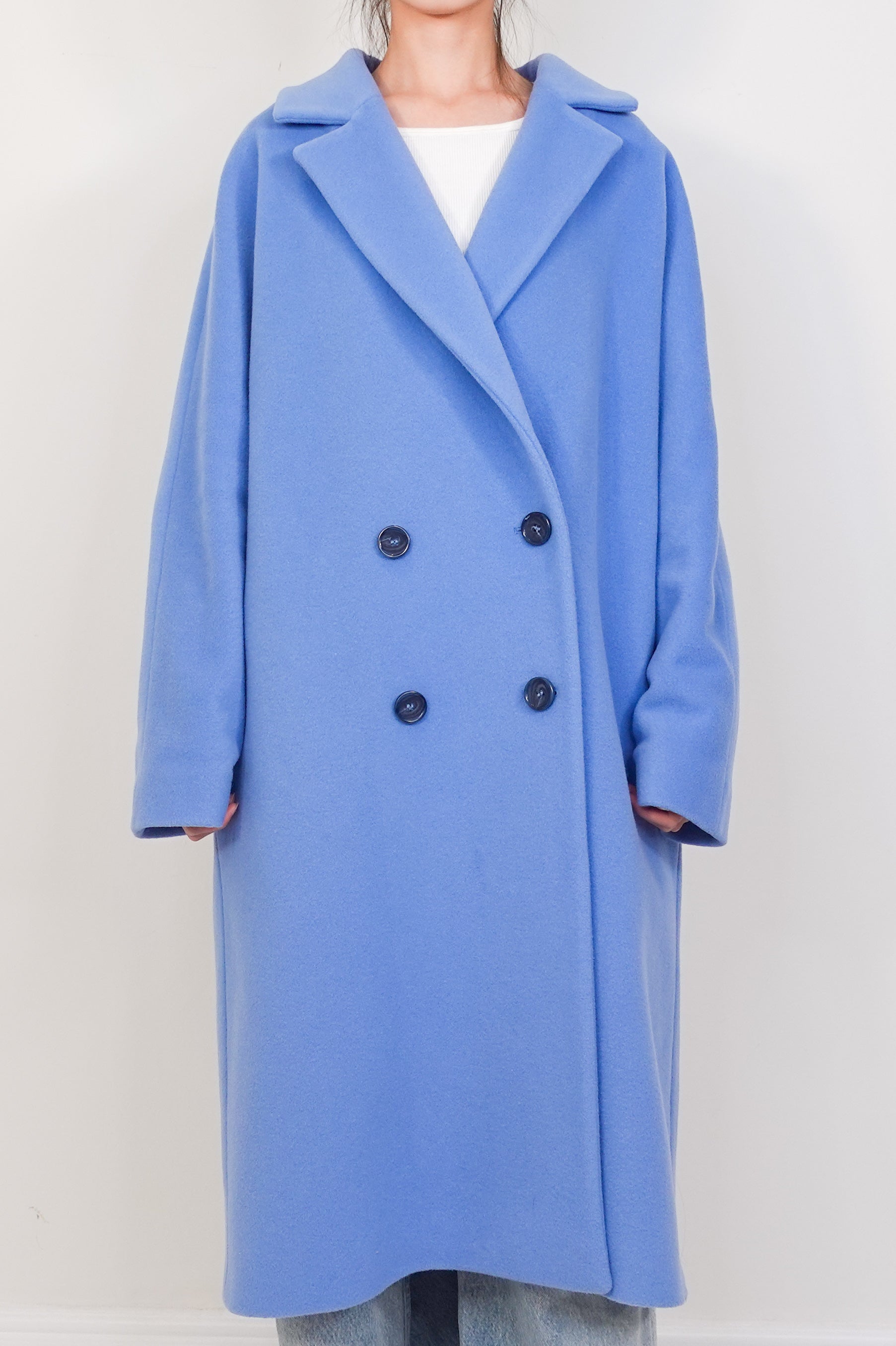 Cornflour blue wool and cashmere coat RRP £450