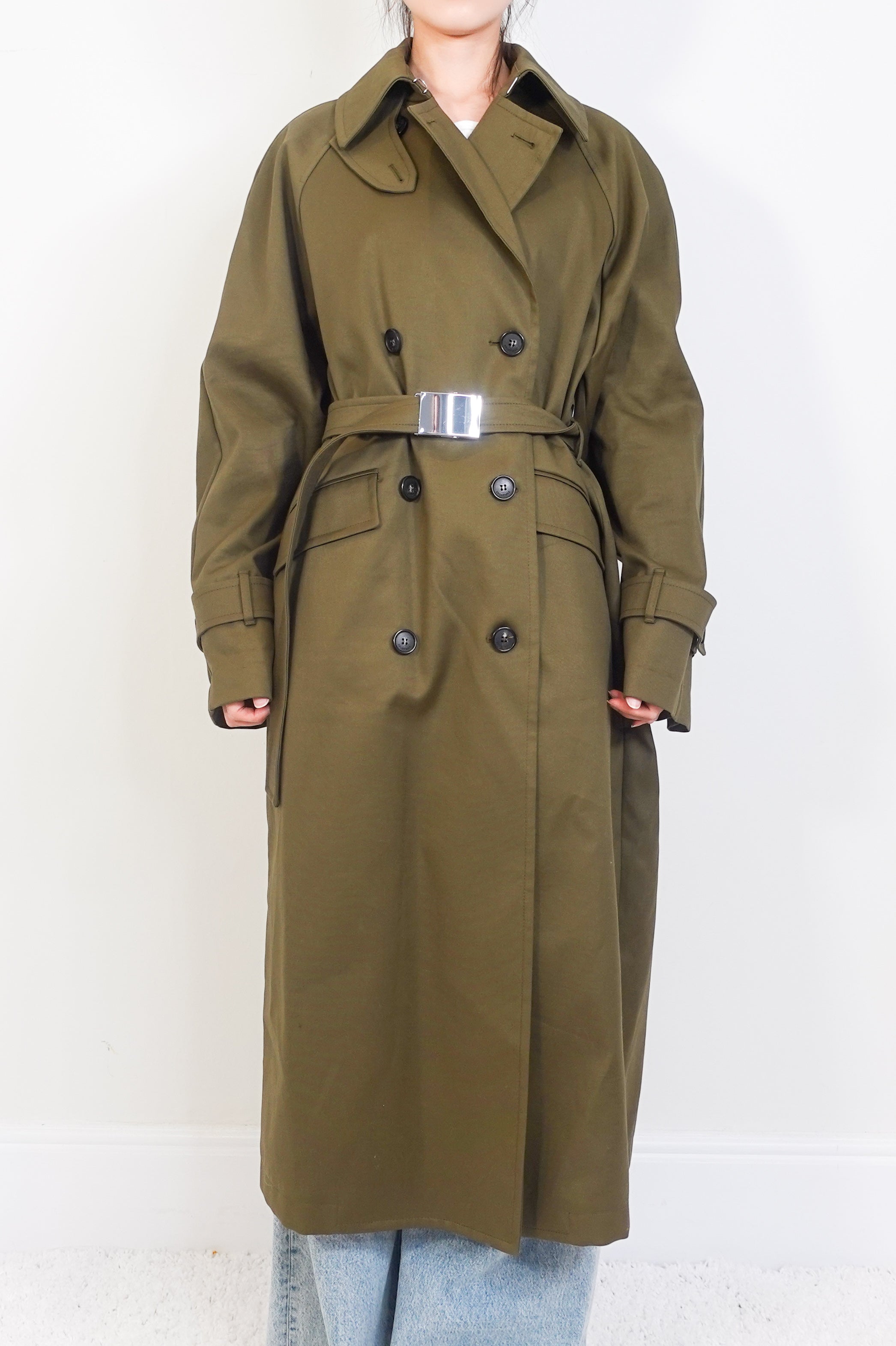 Long line forest green Trench coat RRP £540