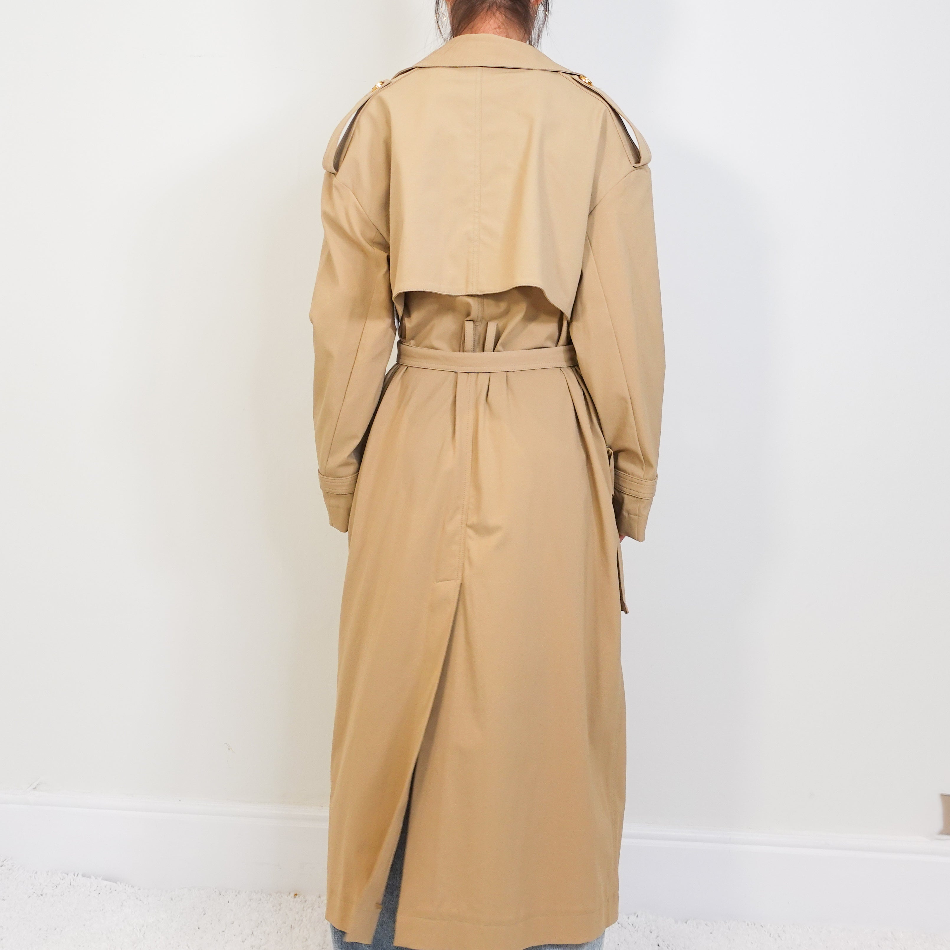 Beige maxi length cotton twill trench RRP £2800