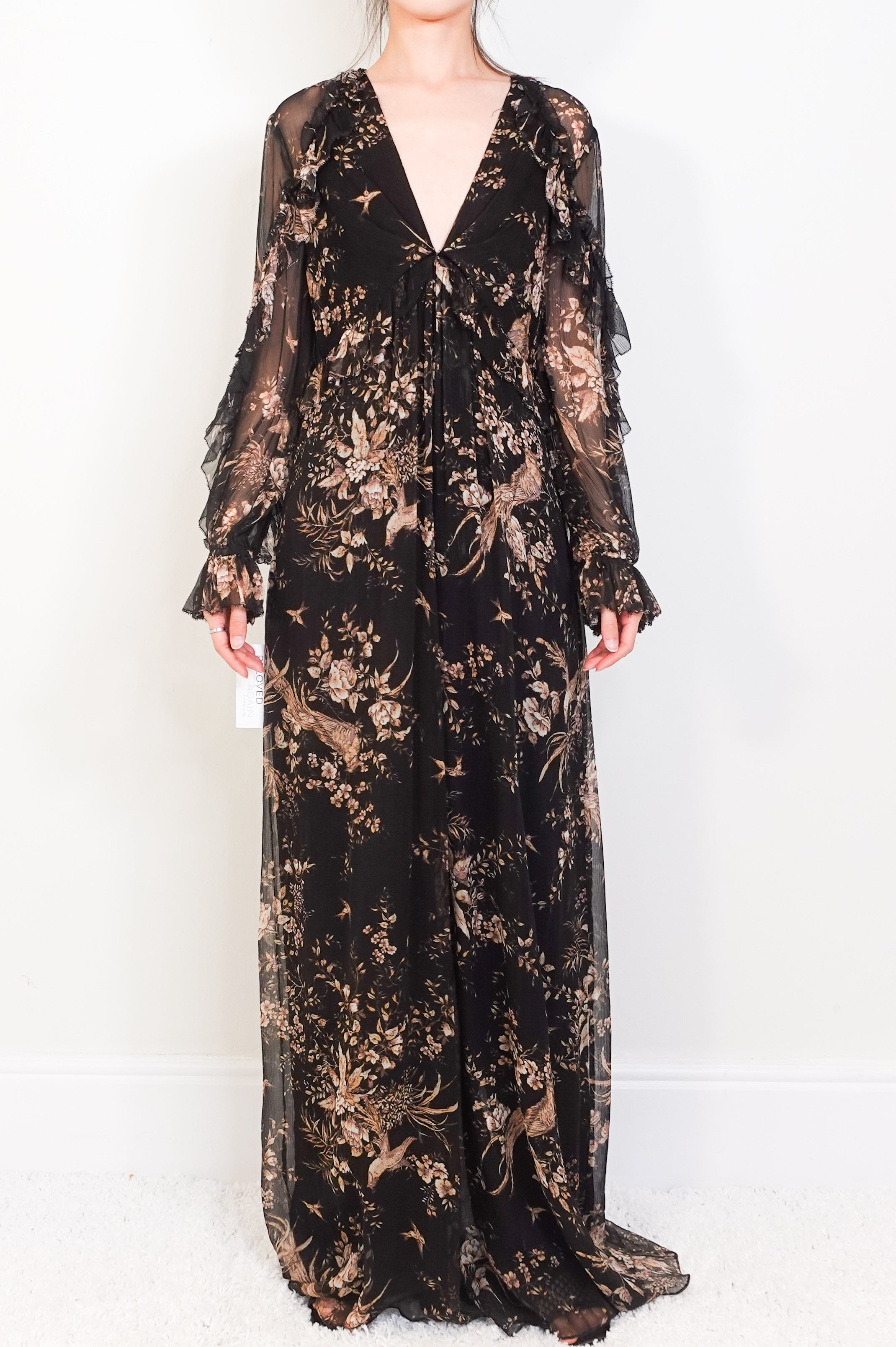 Brown floral balloon-sleeved jumpsuit RRP £600