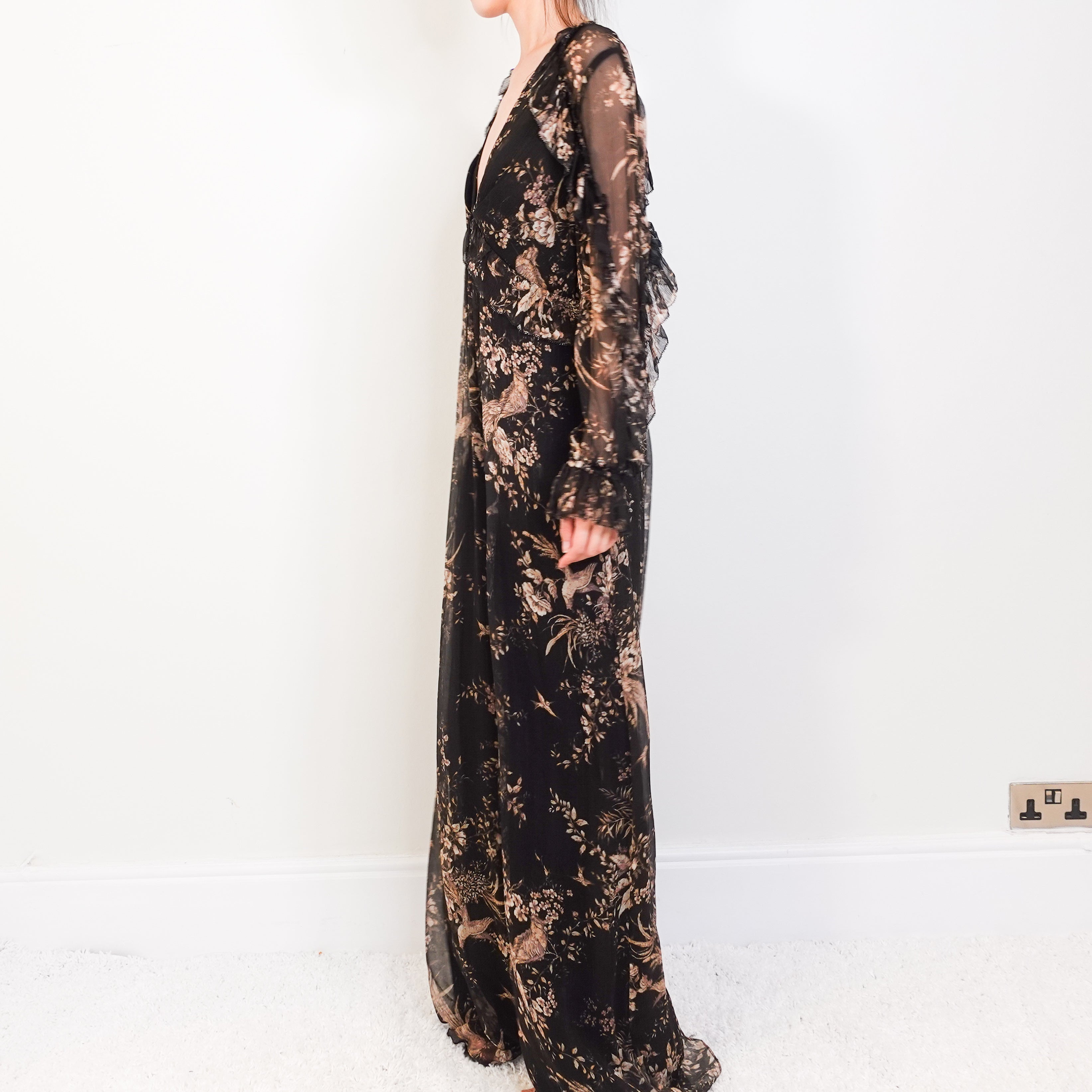 Brown floral balloon-sleeved jumpsuit RRP £600