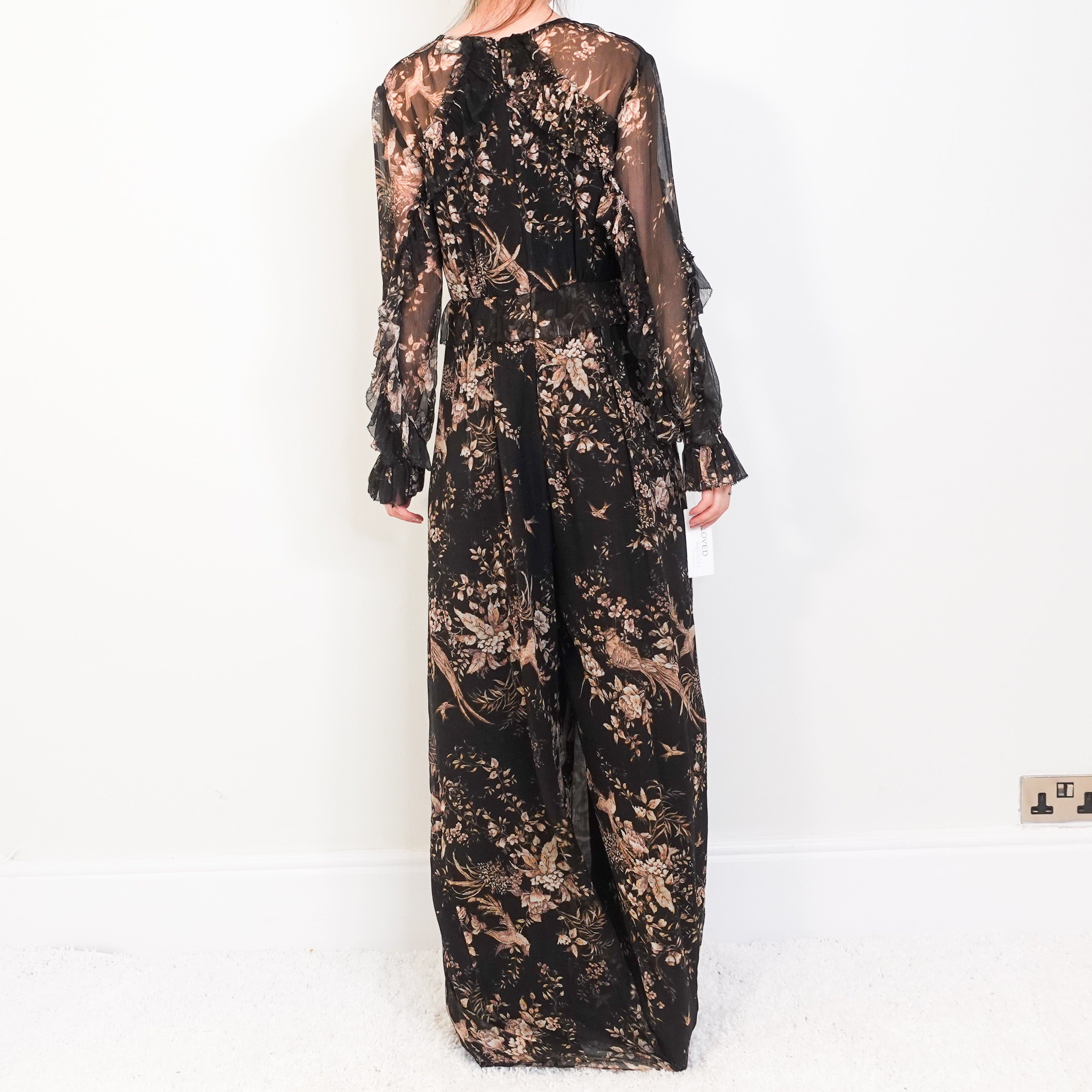 Brown floral balloon-sleeved jumpsuit RRP £600