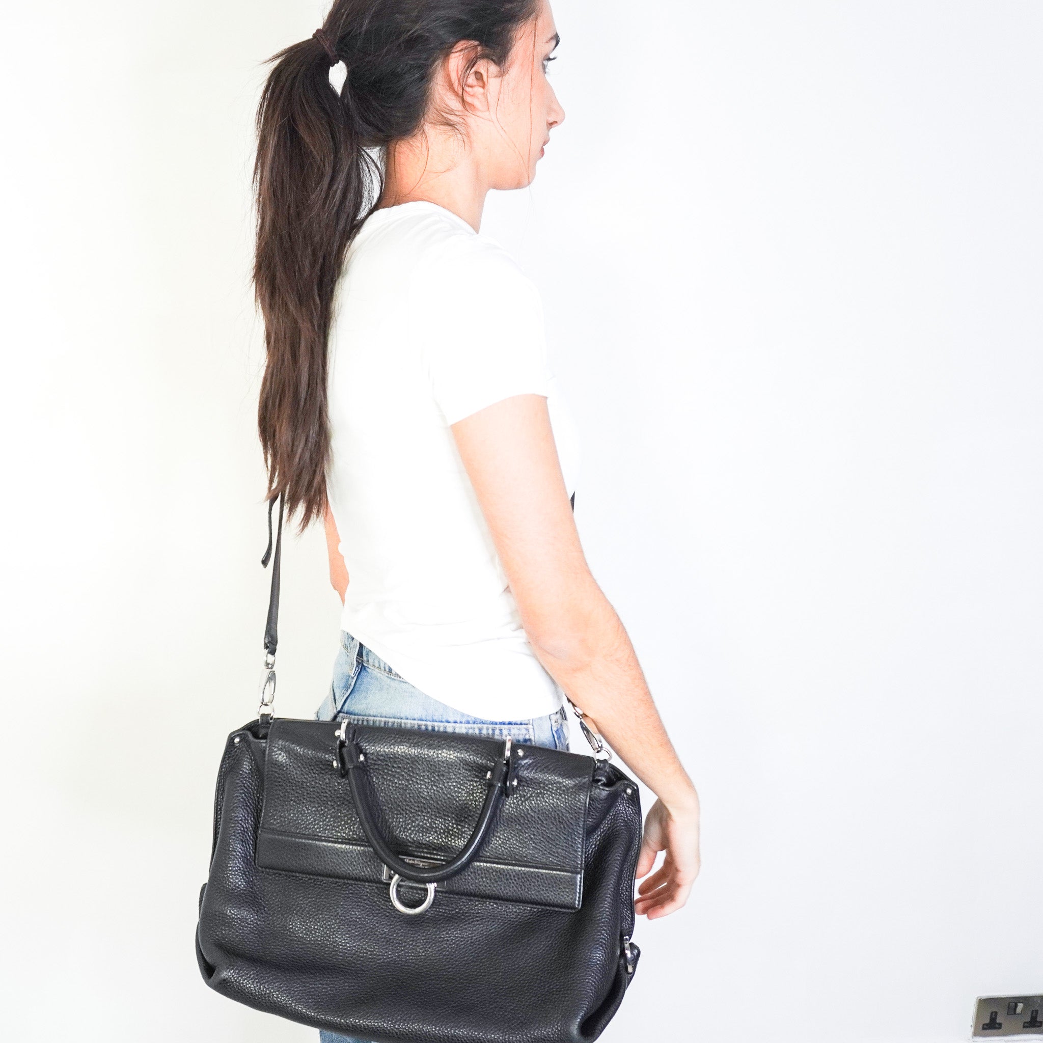 Salvatore Ferragamo Black Sofia Two - Way Bag with Crossbody Strap RRP £1400 | Authentic Preloved - Reloved Again