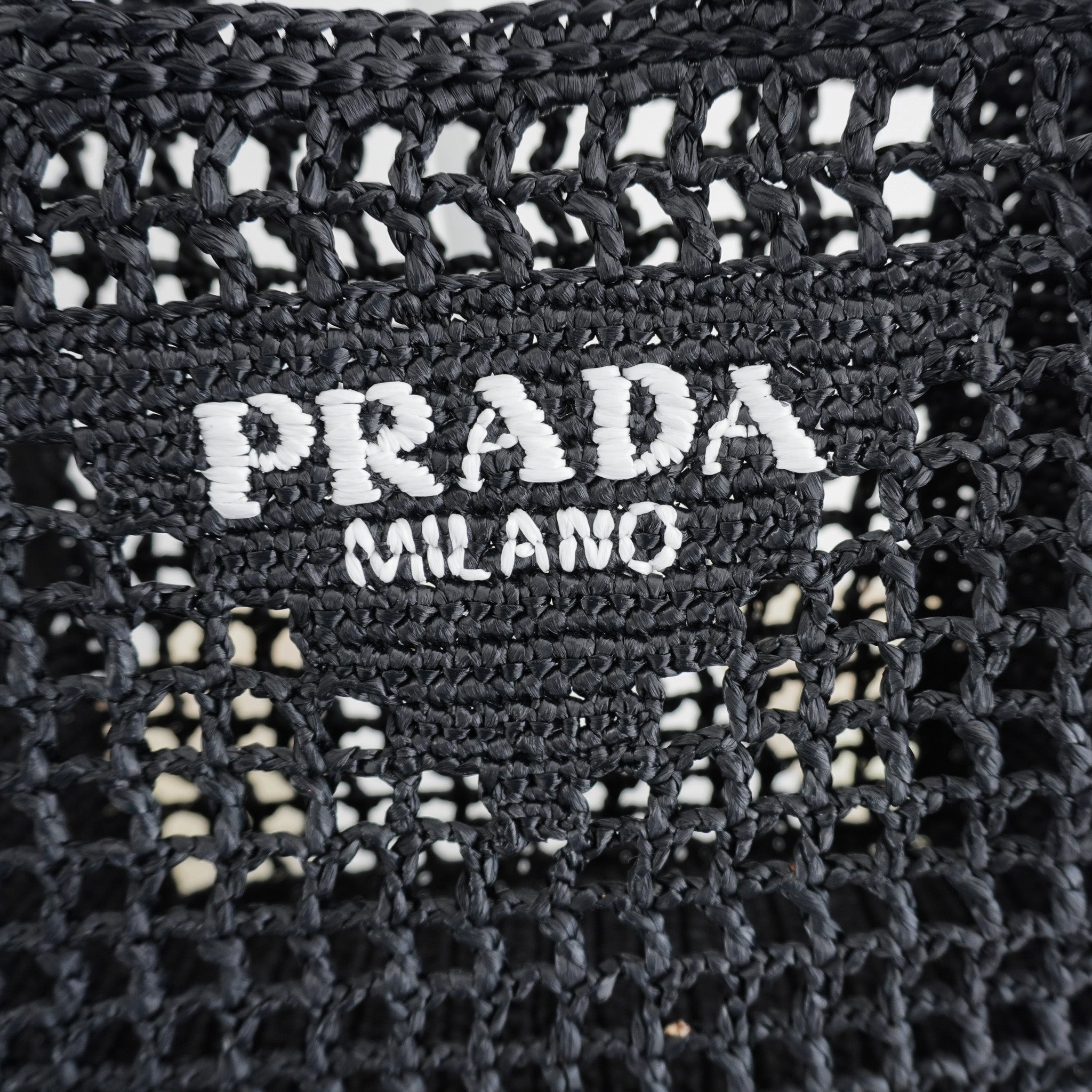 Prada Crochet Raffia Tote in Black RRP £1450 | Authentic and Preloved - Reloved Again