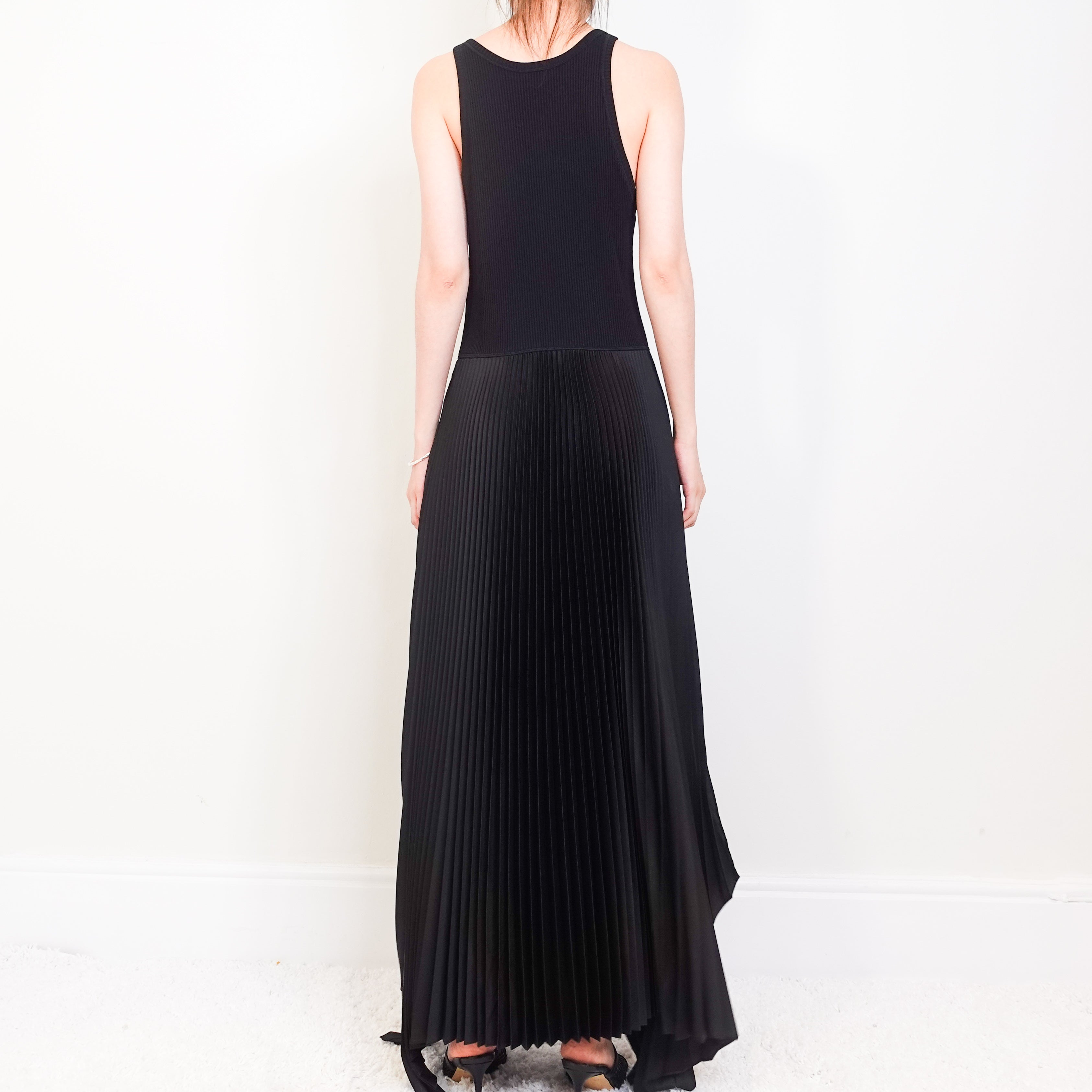 Maxi black dress with pleated skirt RRP £450