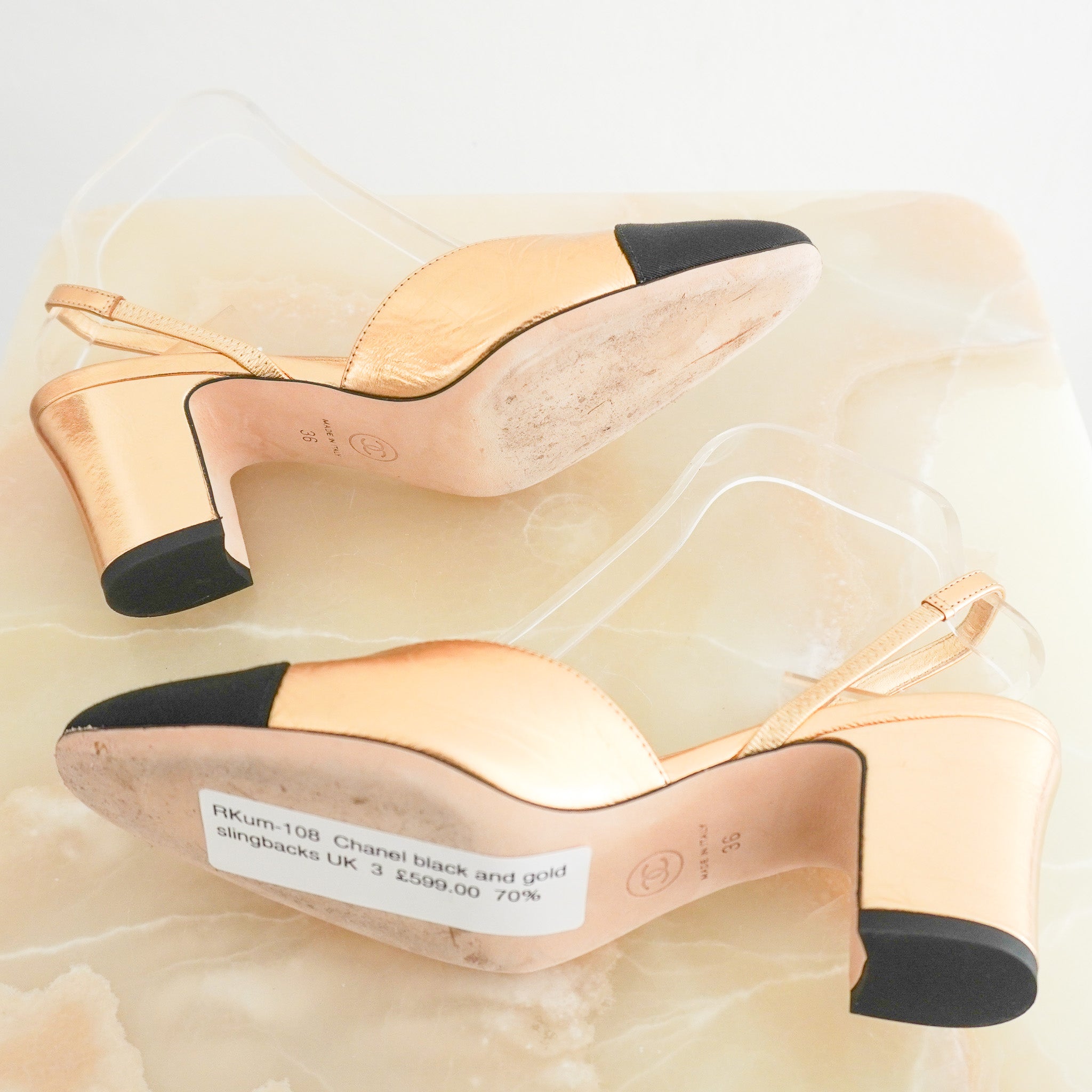 NEW Chanel Black and Gold Slingbacks (RRP £880) | Authentic Preloved - Reloved Again