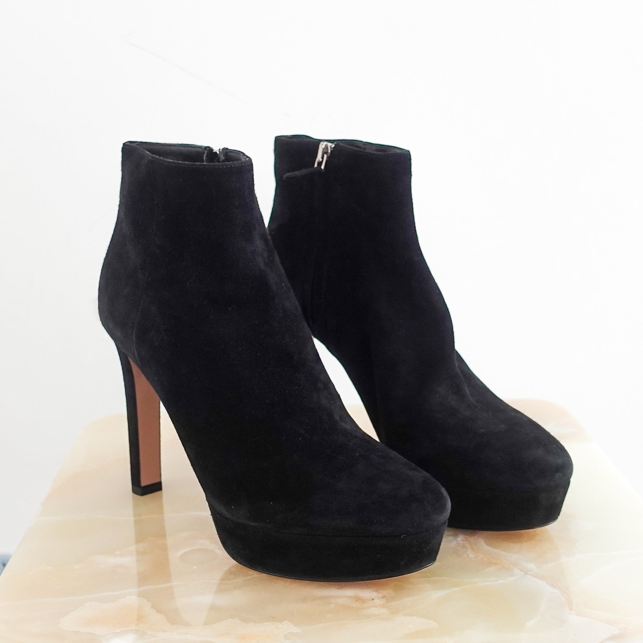 New suede heeled ankle boots RRP £1k