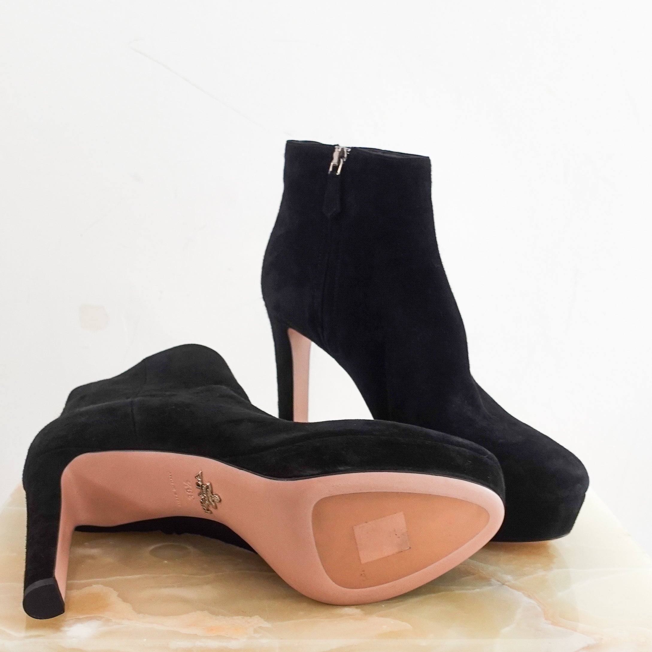 New suede heeled ankle boots RRP £1k