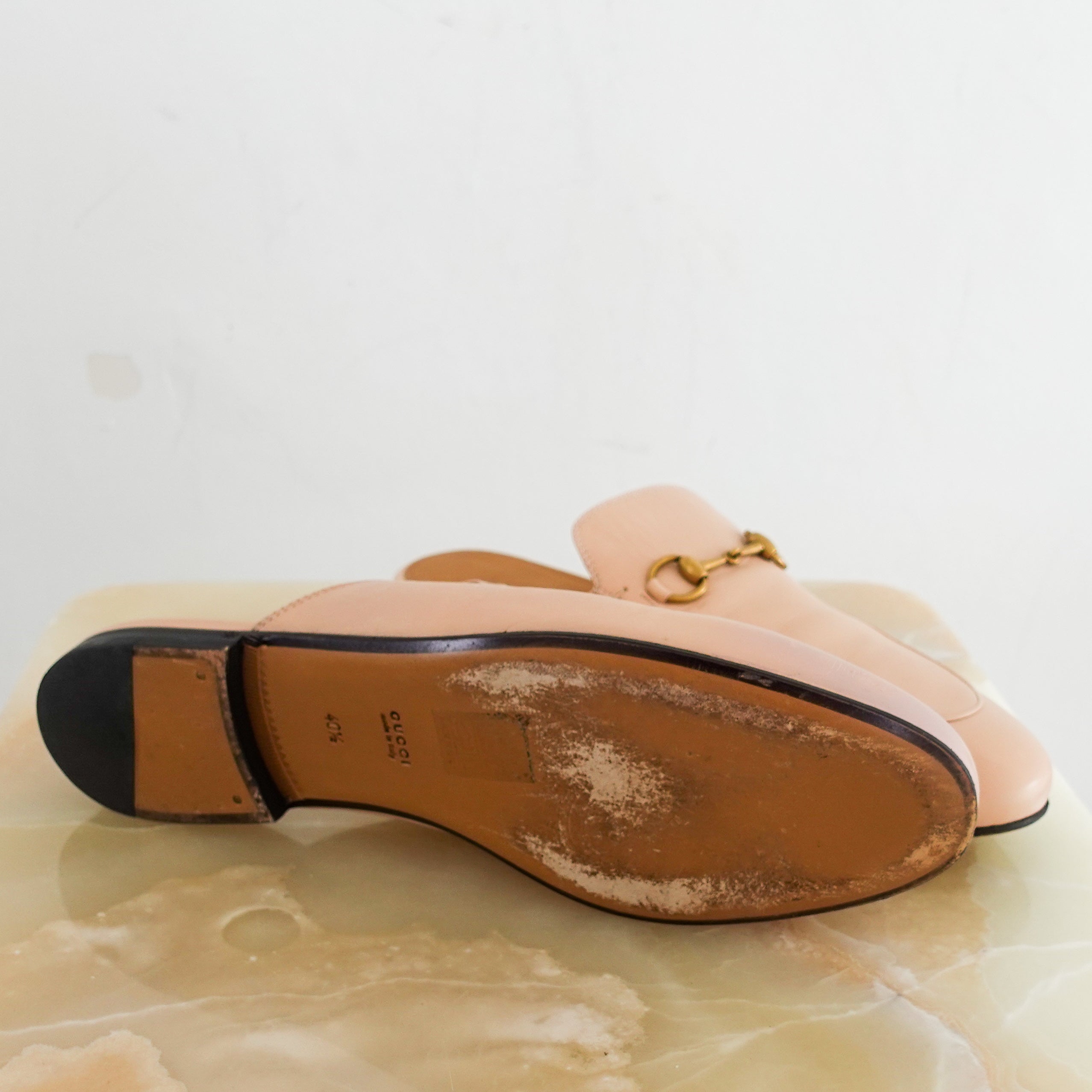 Pale pink leather Princetown mules RRP £700