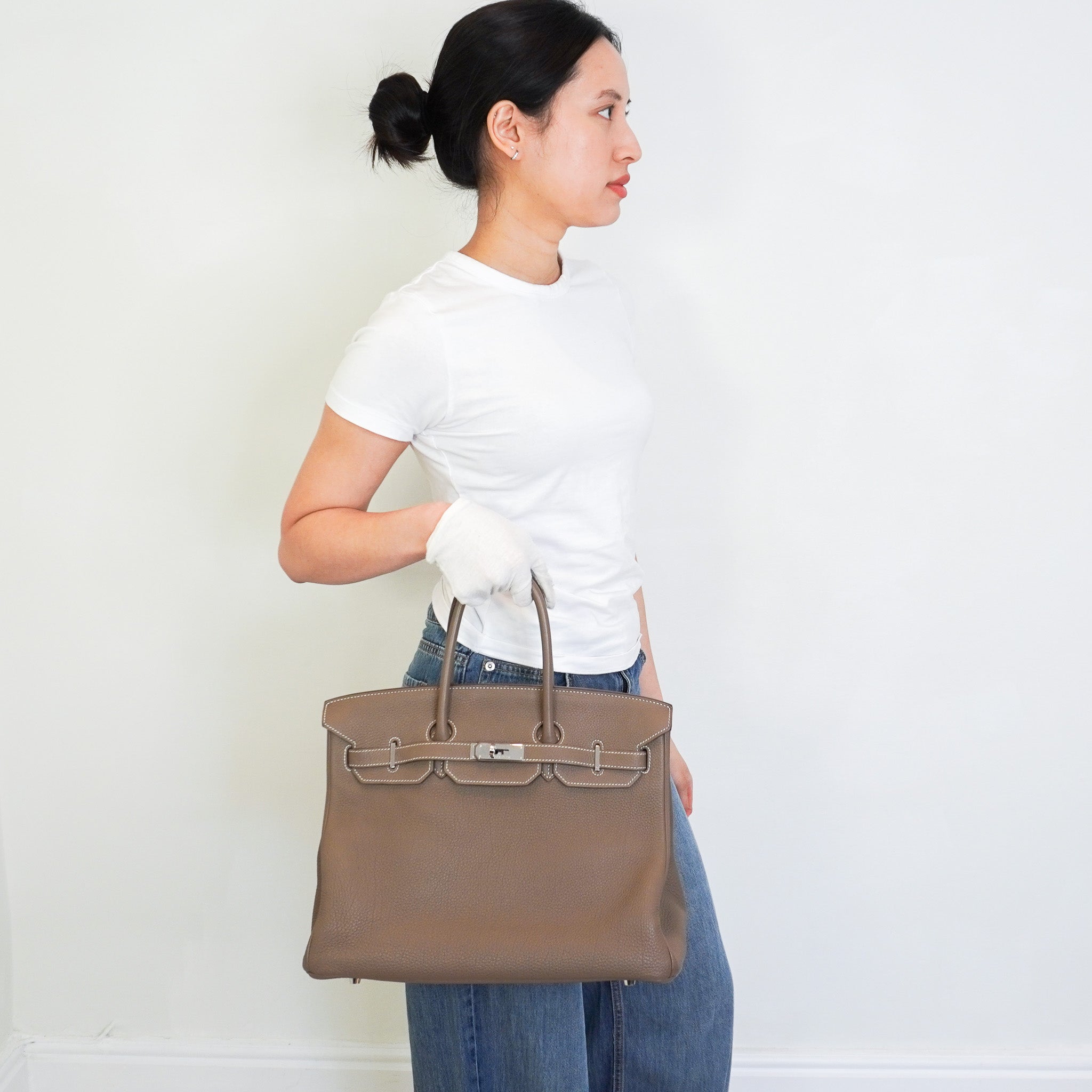 Hermes Birkin 35 Retourne Togo Etoupe with Palladium Hardware | Authentic Preloved - Reloved Again