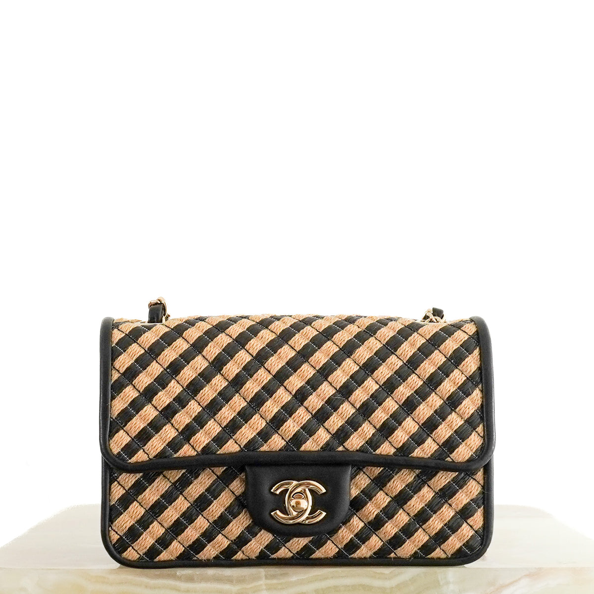 Chanel Black & Natural Woven Raffia Mini Classic Flap Bag (RRP £8000) | Authentic Preloved