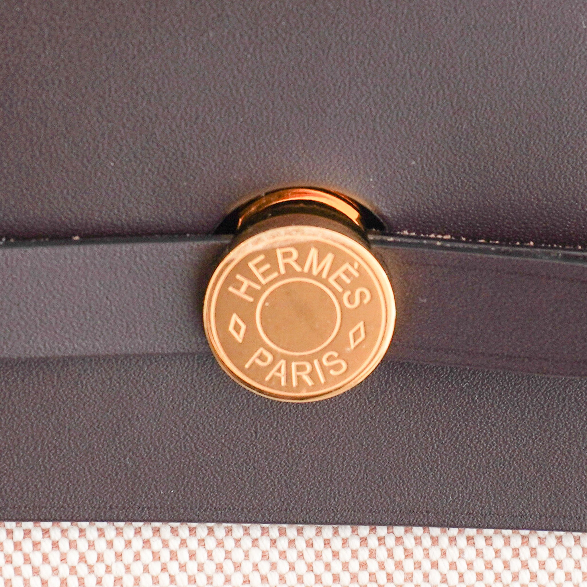 NEW Hermes Mini Herbag 20 in Ebene Vache Leather and Ecru Canvas | Authentic Preloved - Reloved Again