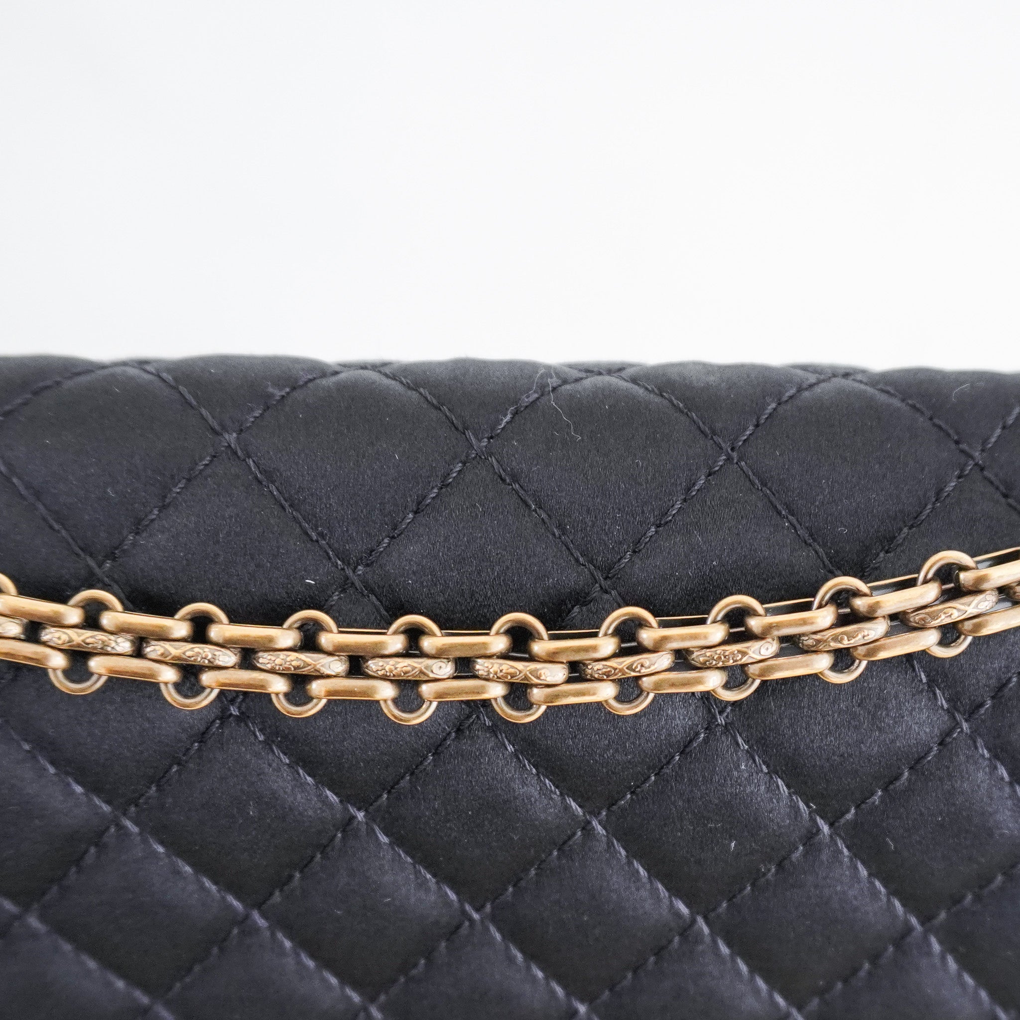 Chanel 2.55 Reissue Double Flap Bag in Black Satin with Aged Gold Hardware RRP £8850 | Authentic Preloved - Reloved Again