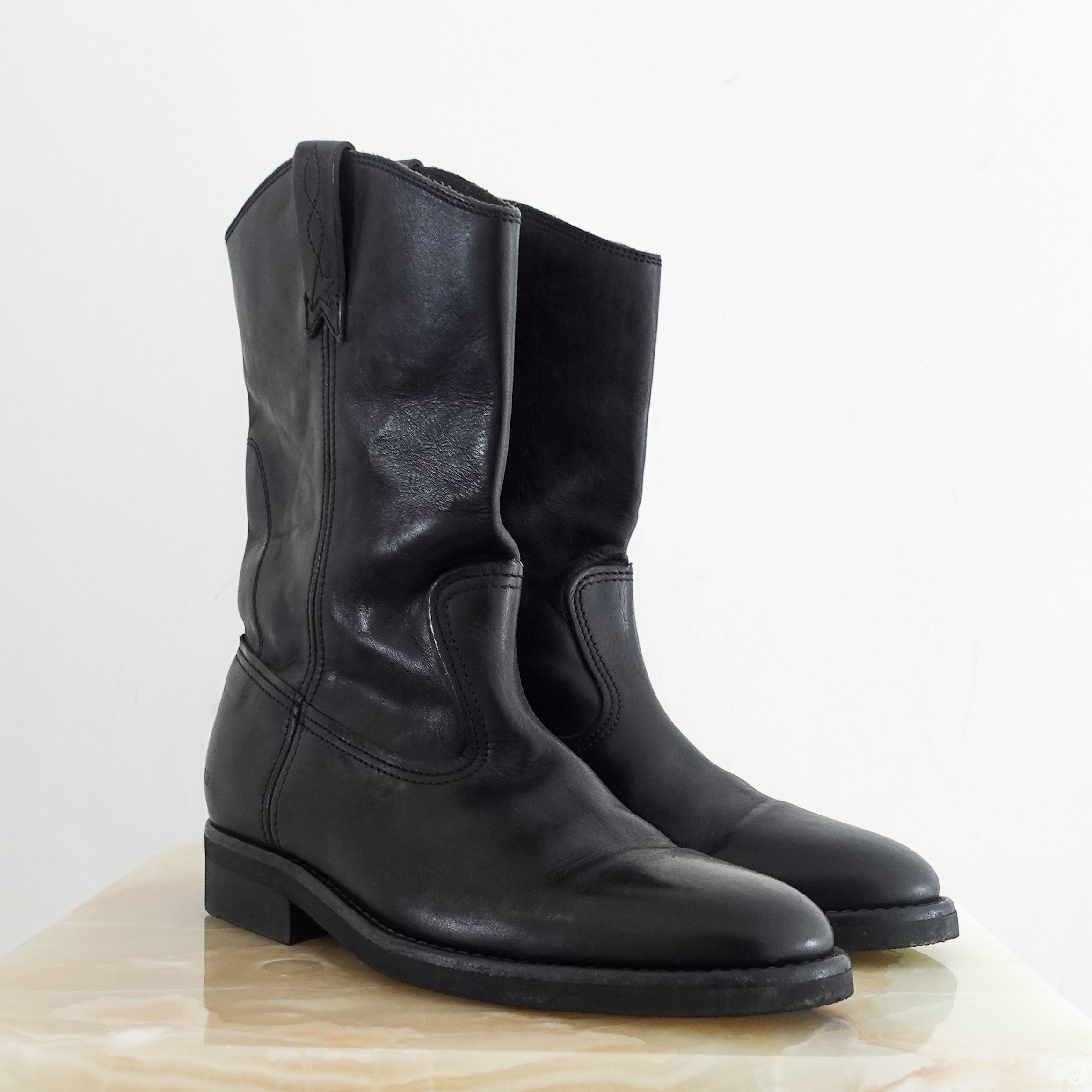 Flat leather biker boots RRP £700