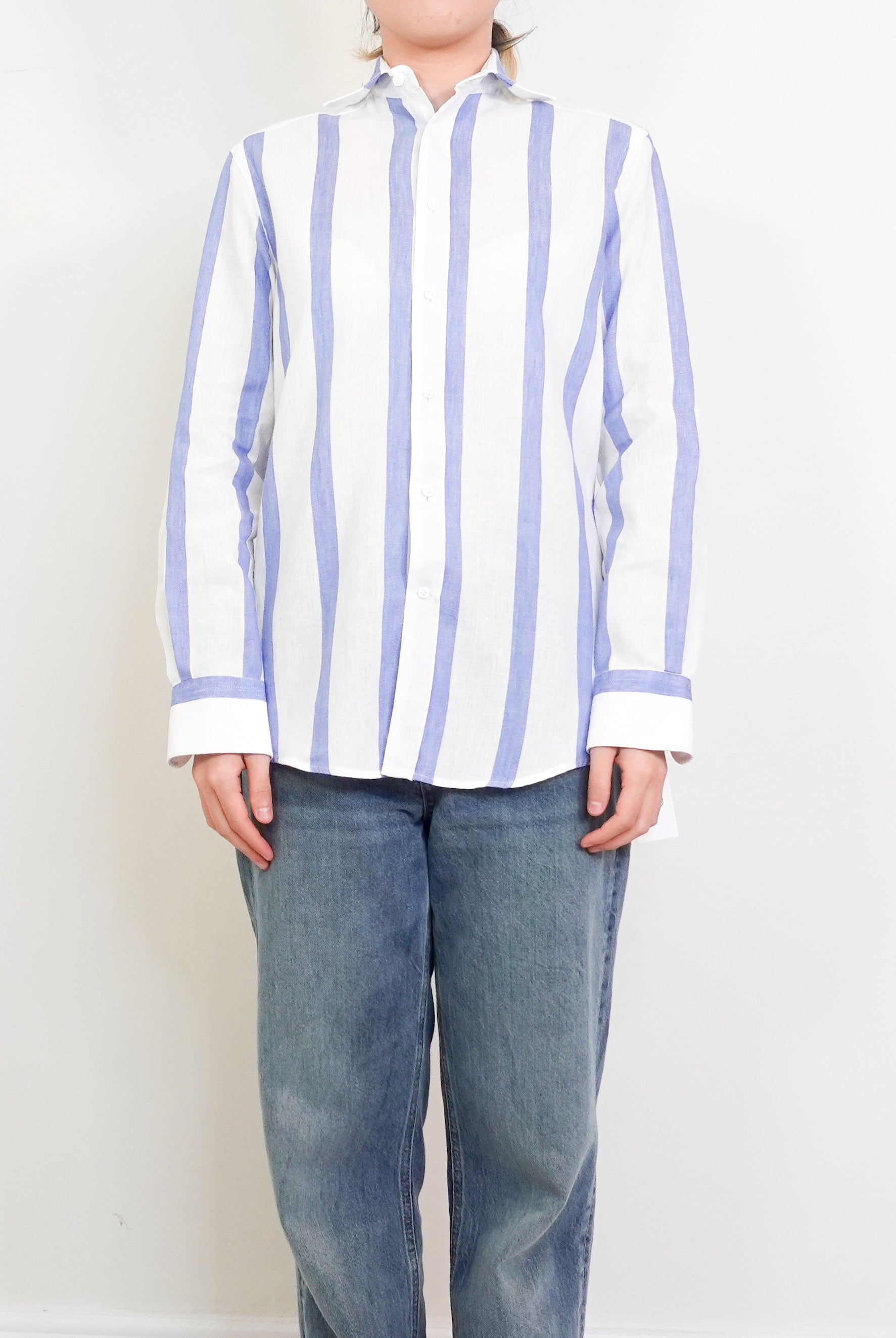 Blue and White Striped Linen Shirt RRP £110