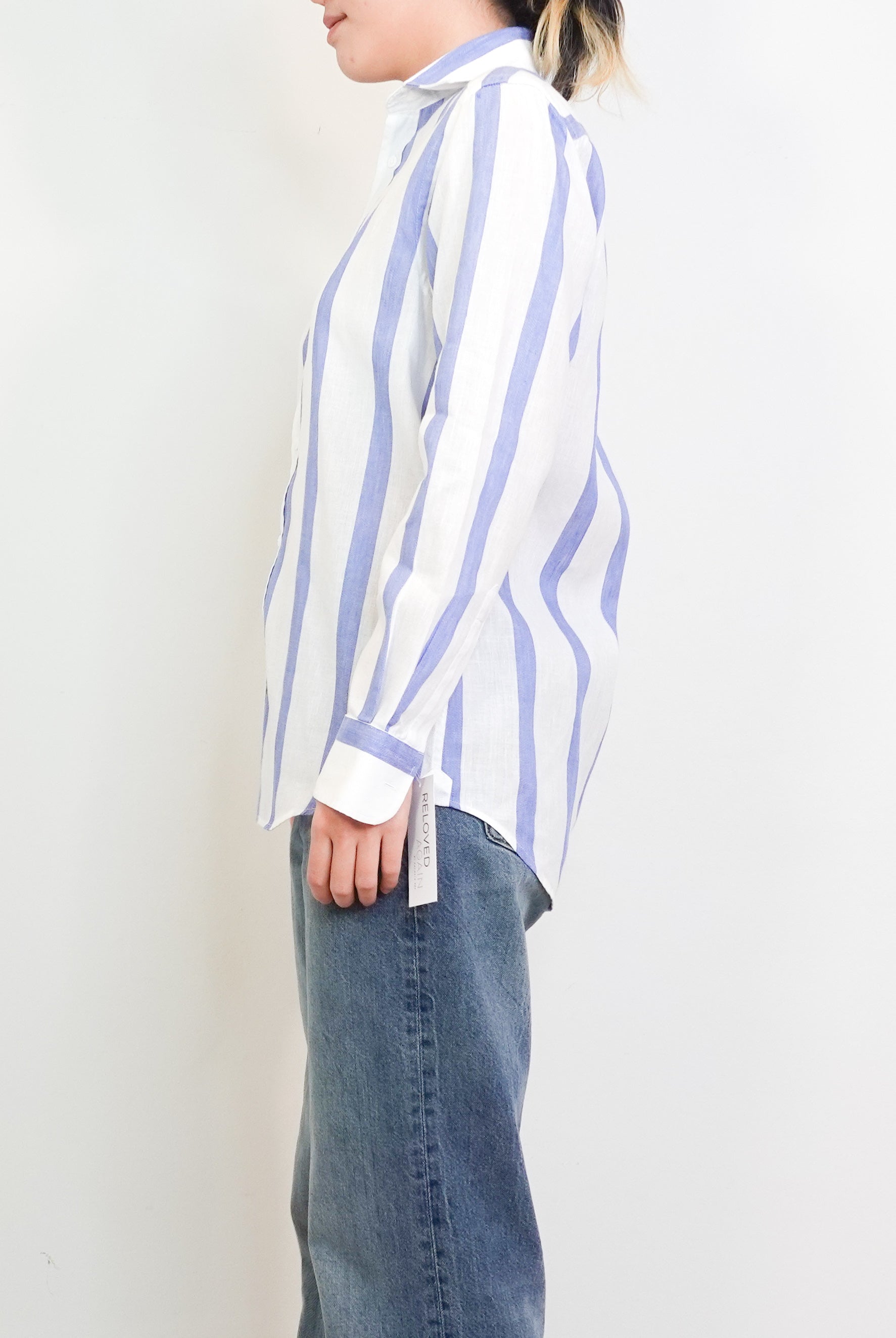 Blue and White Striped Linen Shirt RRP £110