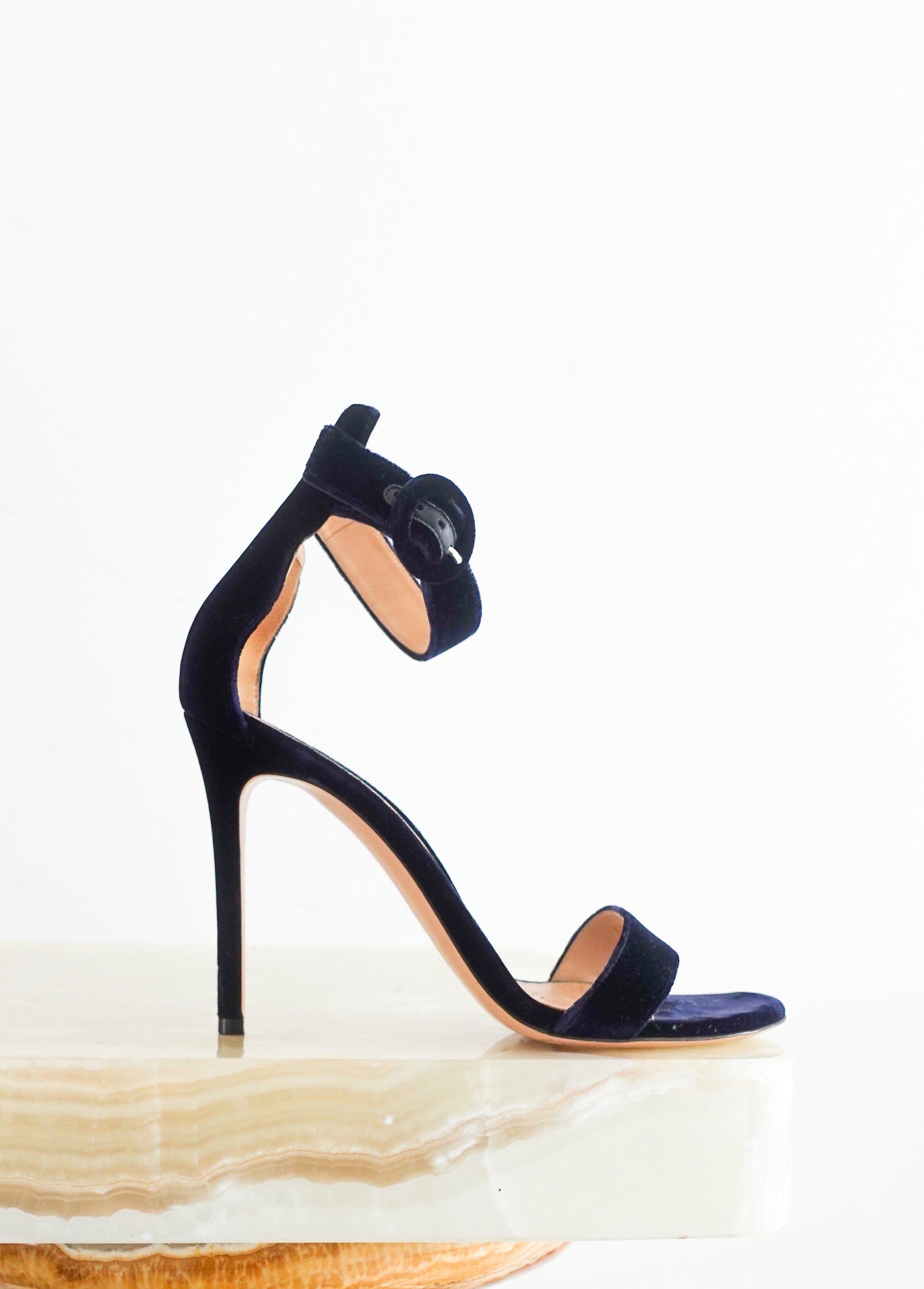 Blue velvet strap heels RRP £550