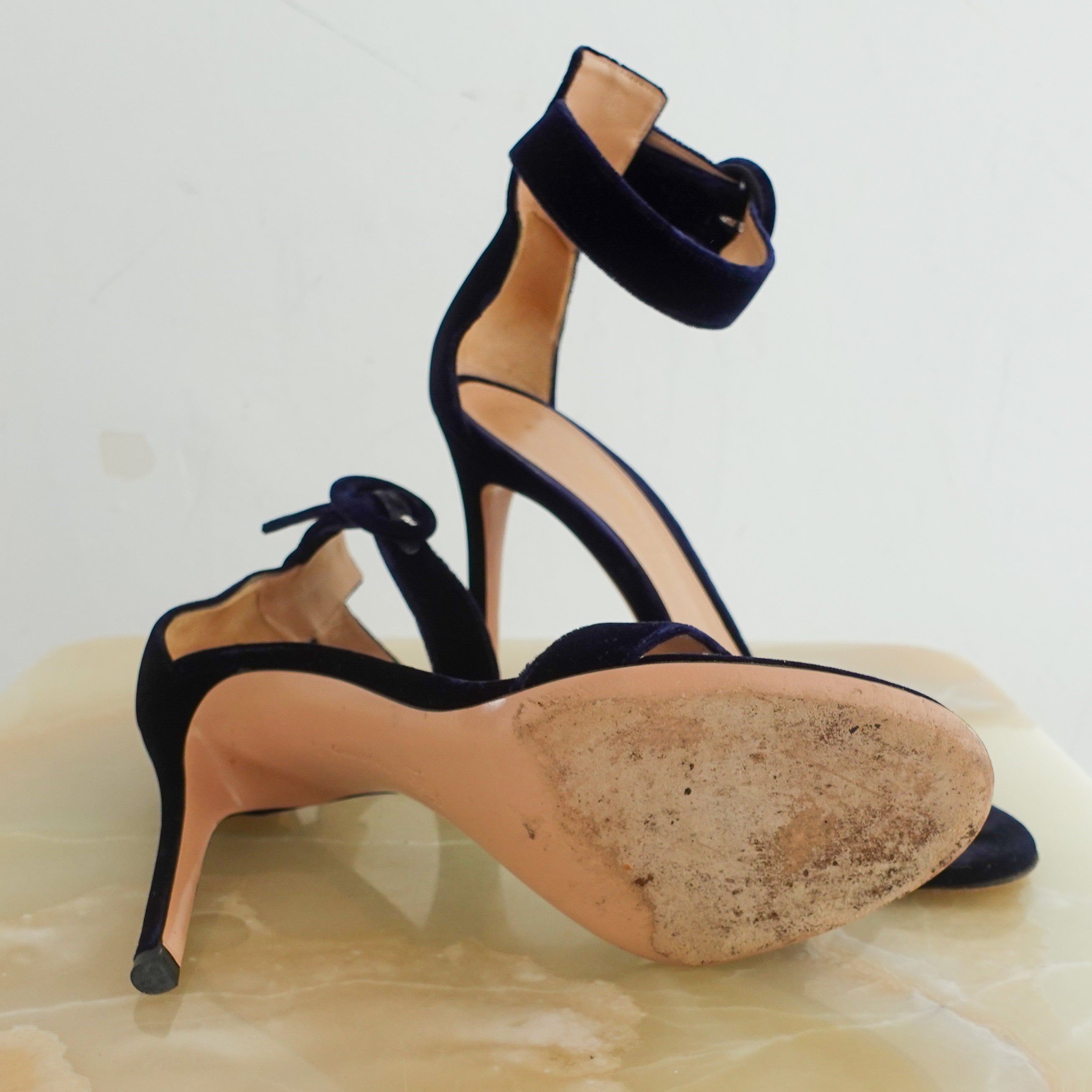 Blue velvet strap heels RRP £550