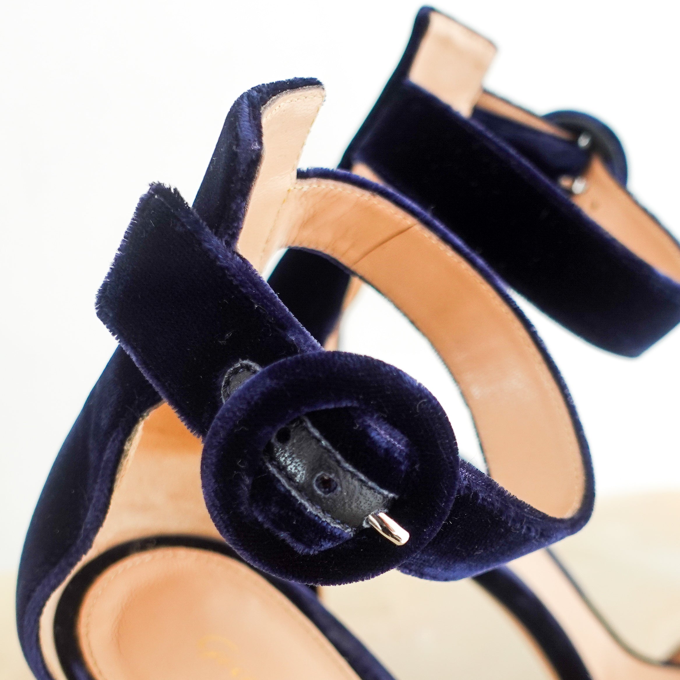 Blue velvet strap heels RRP £550