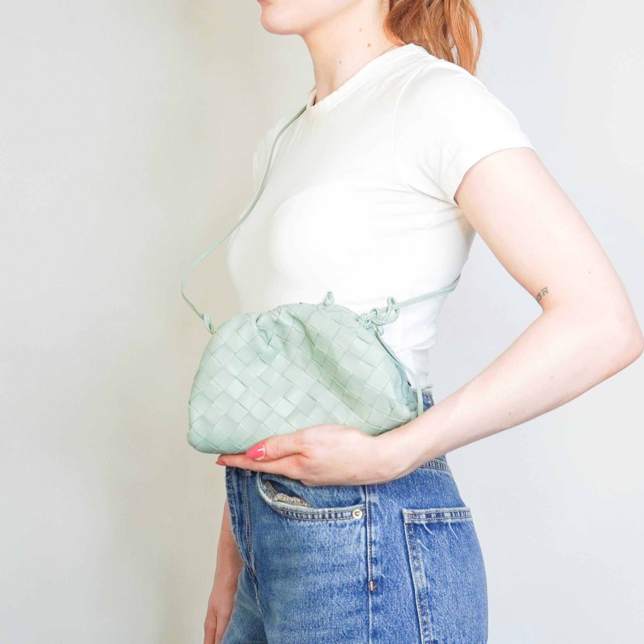 Bottega Veneta Mini Intrecciato Pouch Crossbody Bag in Seafoam Green Leather (RRP £2100) | Authentic Preloved