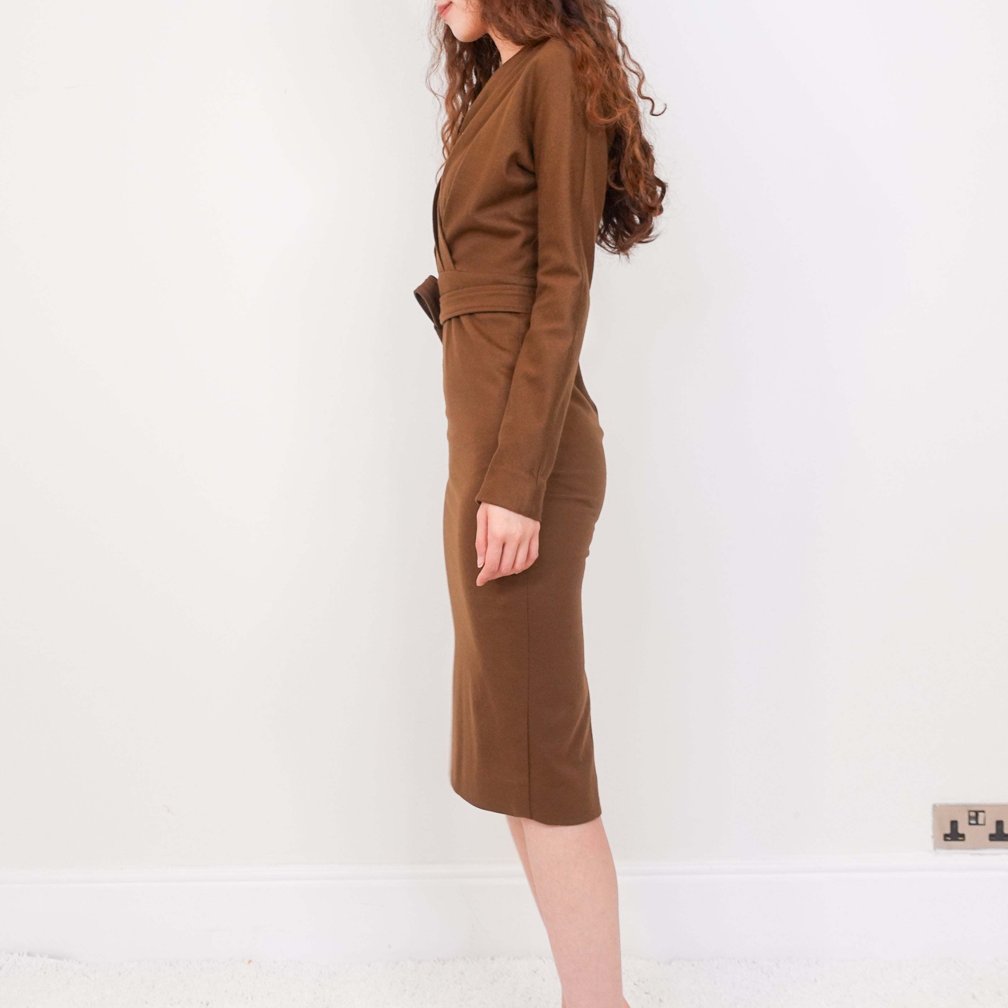 Brown wool belted maxi dress RRP £300