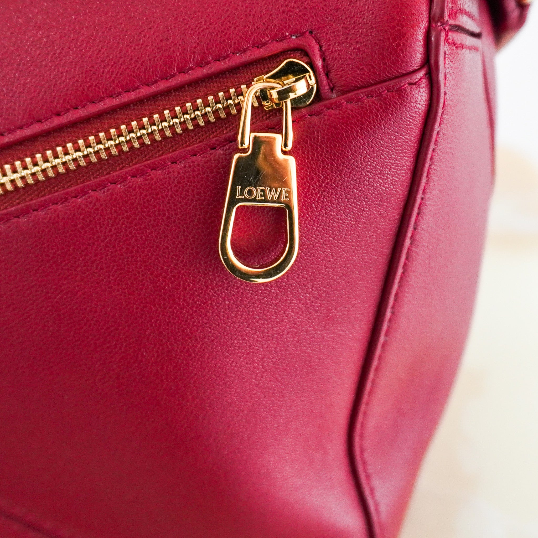 CURRENT SEASON Loewe Small Leather Featherlight Puzzle Top - Handle Bag in Burgundy RRP £3250 | Authentic Preloved - Reloved Again