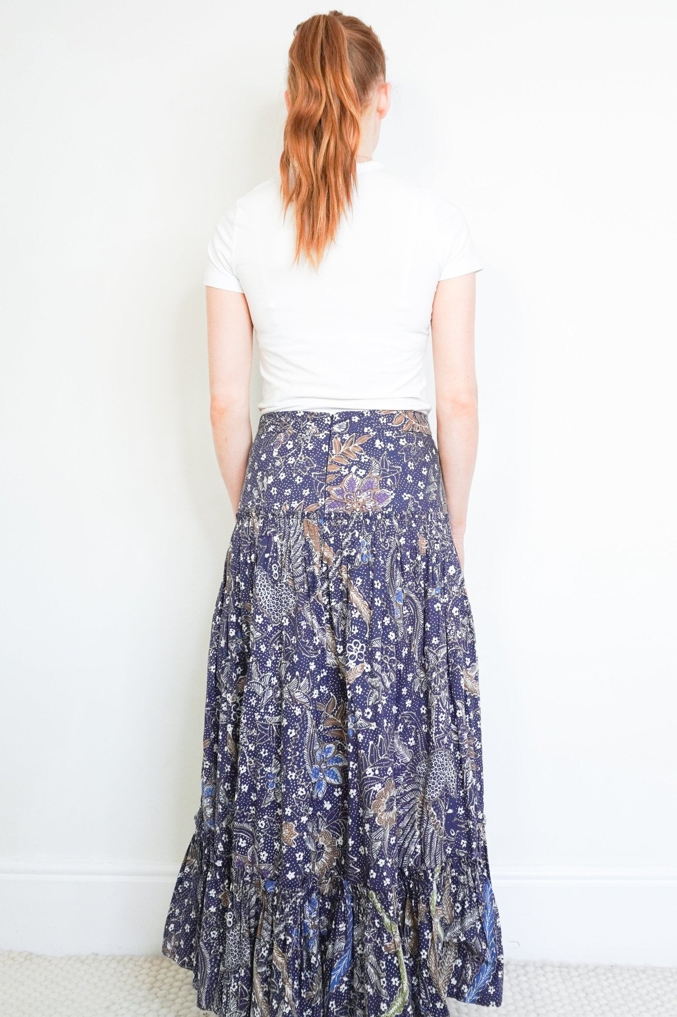 Cara Cara Navy Floral Print Tiered Maxi Skirt (RRP £564) | Authentic Preloved - Reloved Again