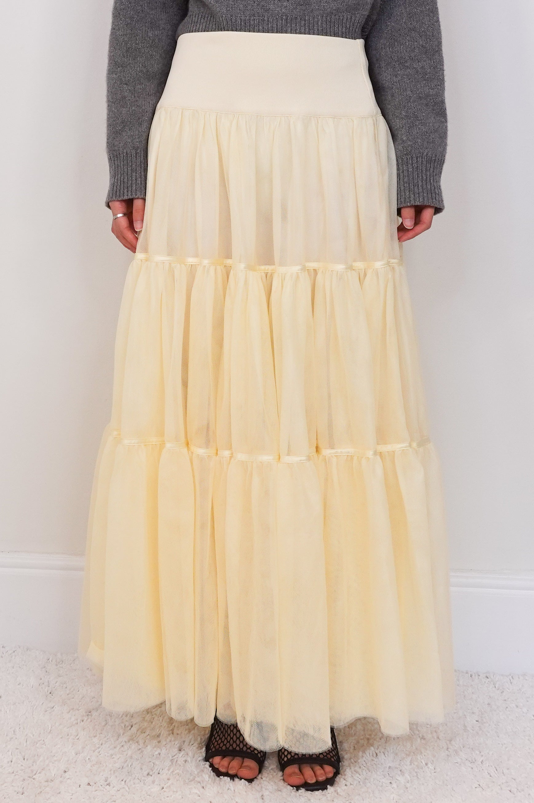 New yellow tiered tulle maxi skirt RRP £325