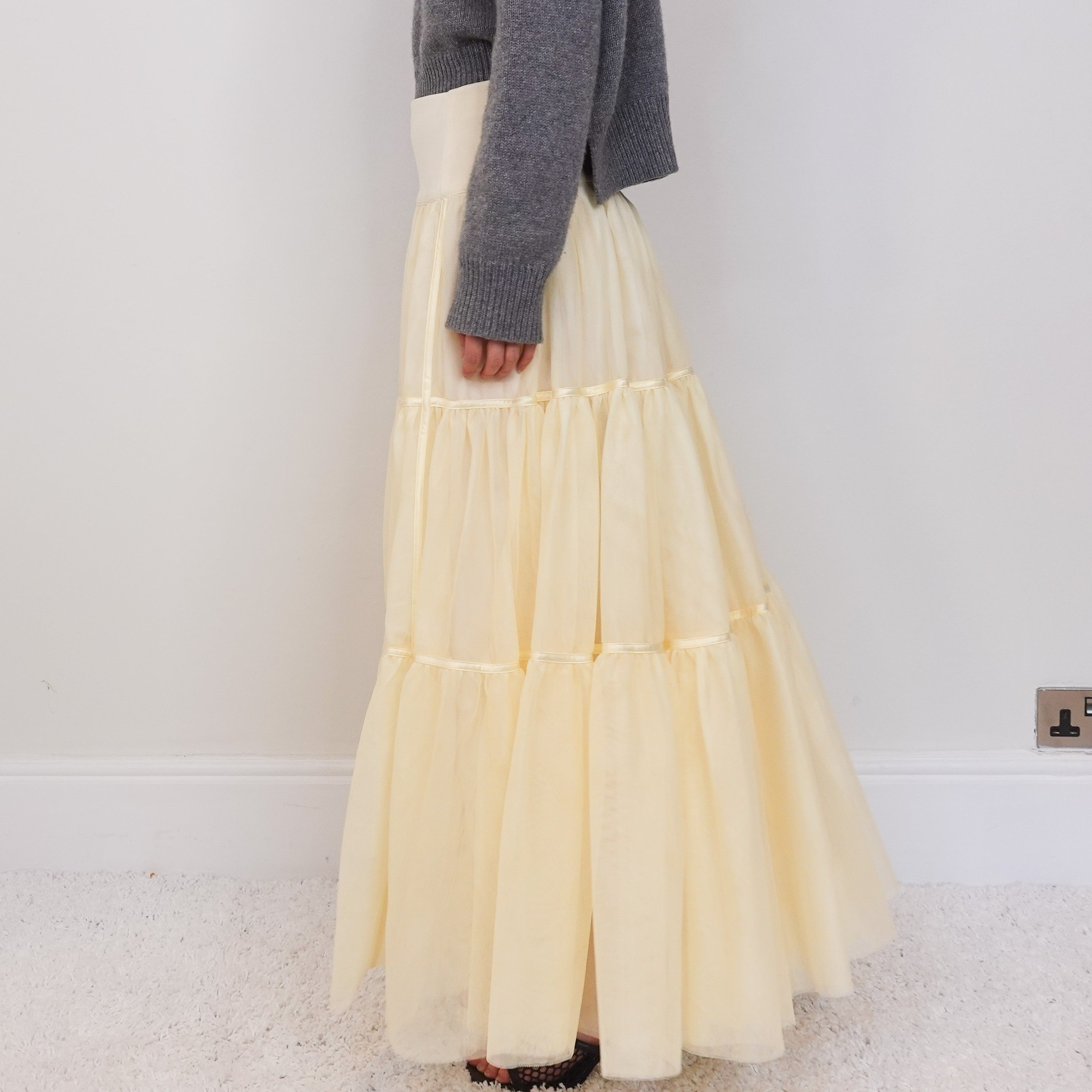 New yellow tiered tulle maxi skirt RRP £325