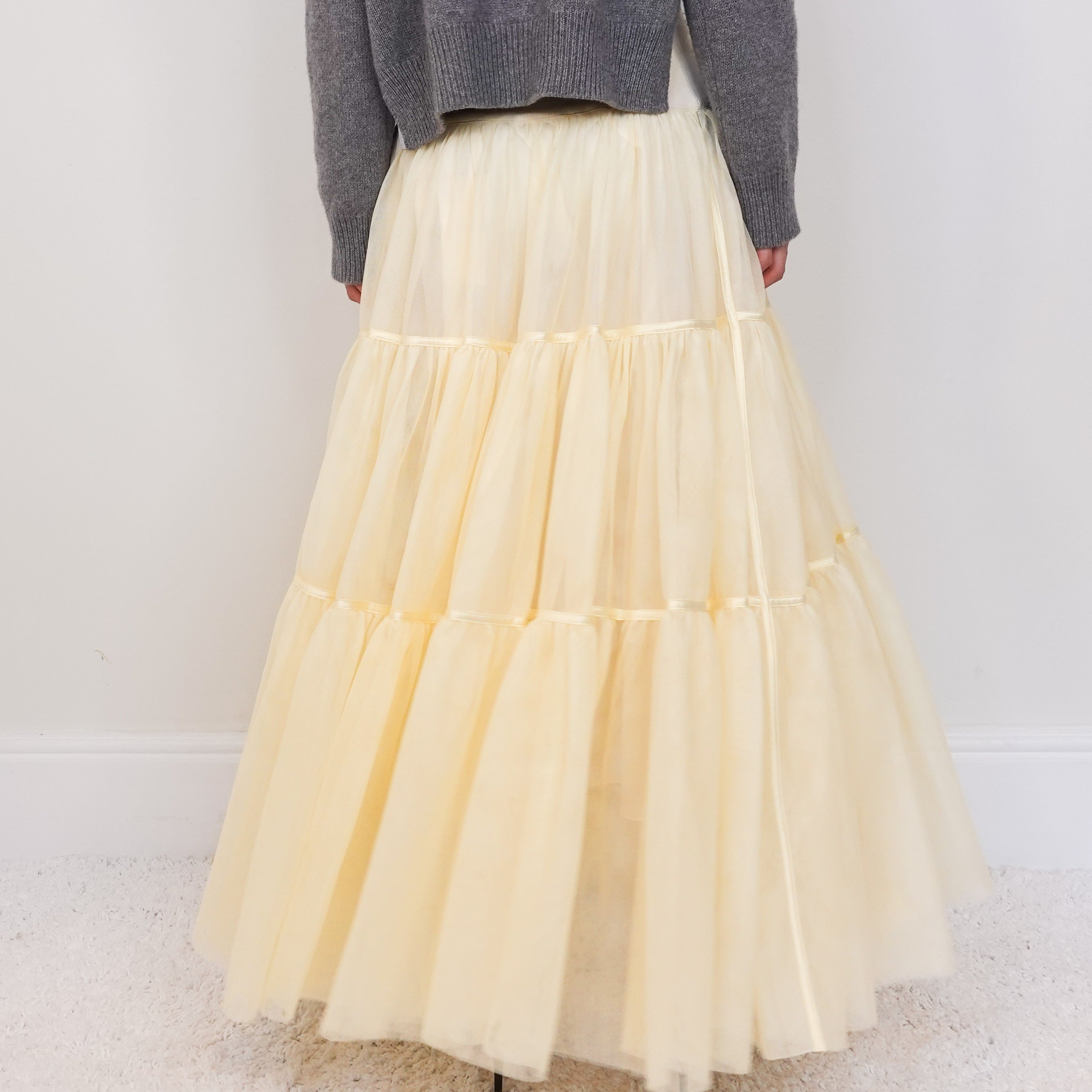 New yellow tiered tulle maxi skirt RRP £325