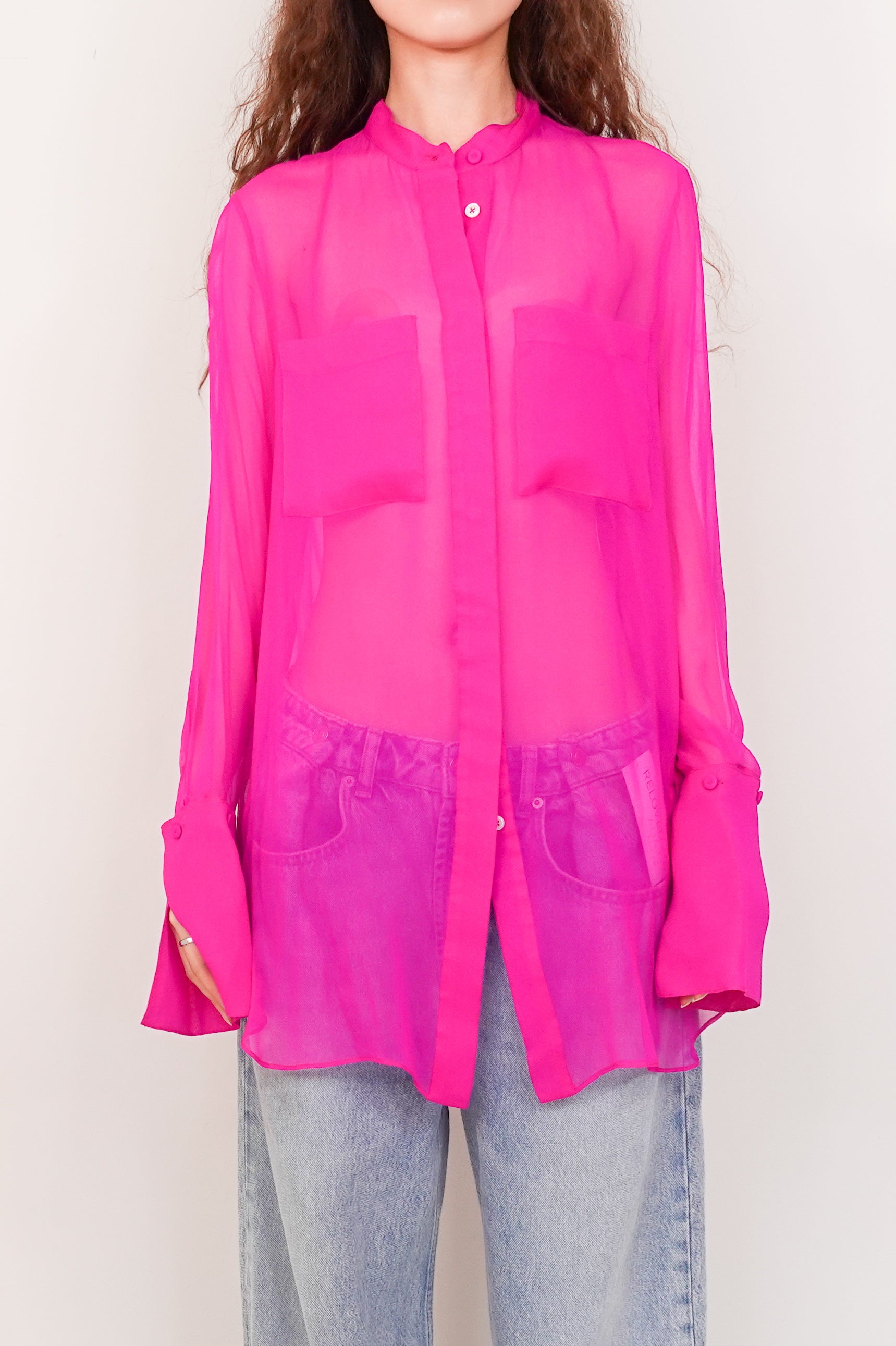 Pink button up silk blouse RRP £1000