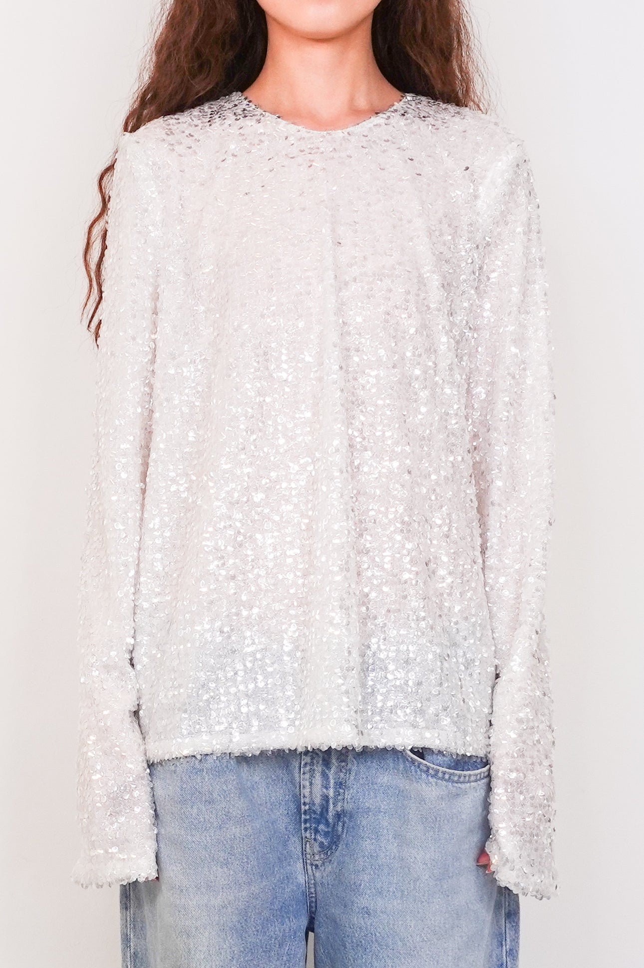 New long sleeve ice white sequin top RRP £590