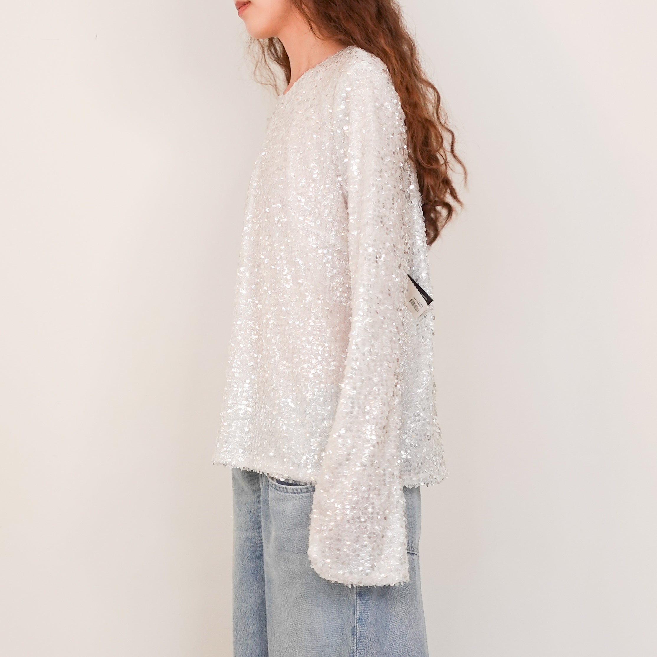 New long sleeve ice white sequin top RRP £590