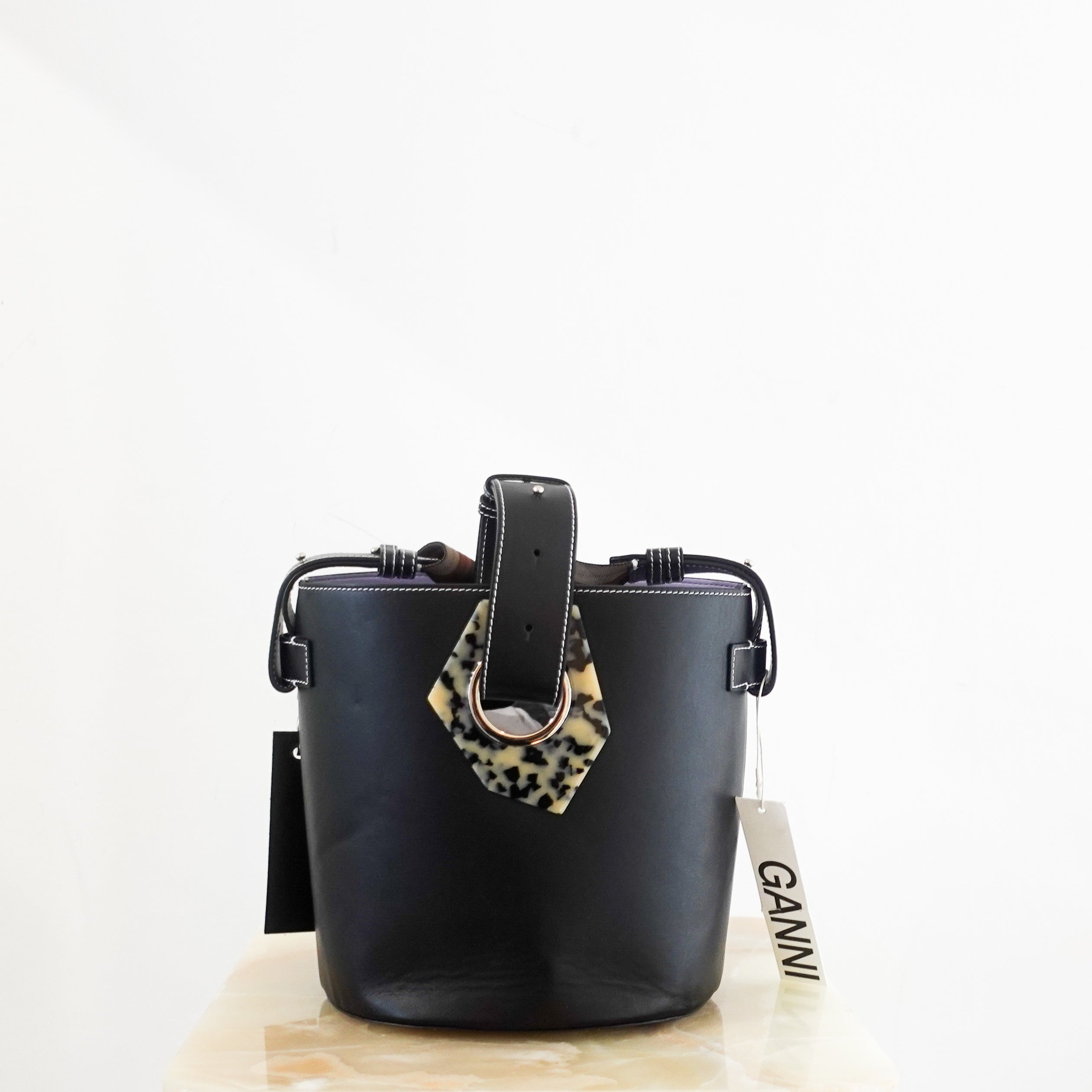 NEW Black Leather Bucket Bag RRP £350