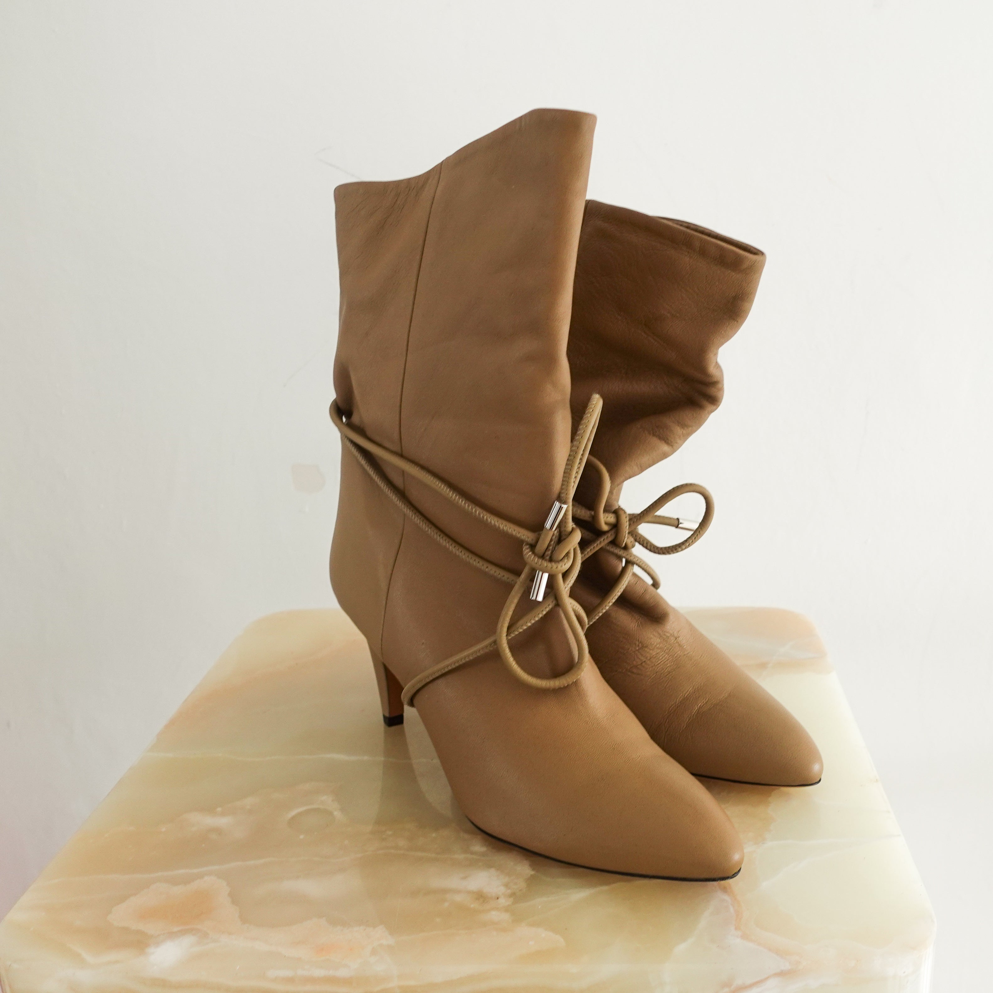 New beige heeled slouch boots RRP £700