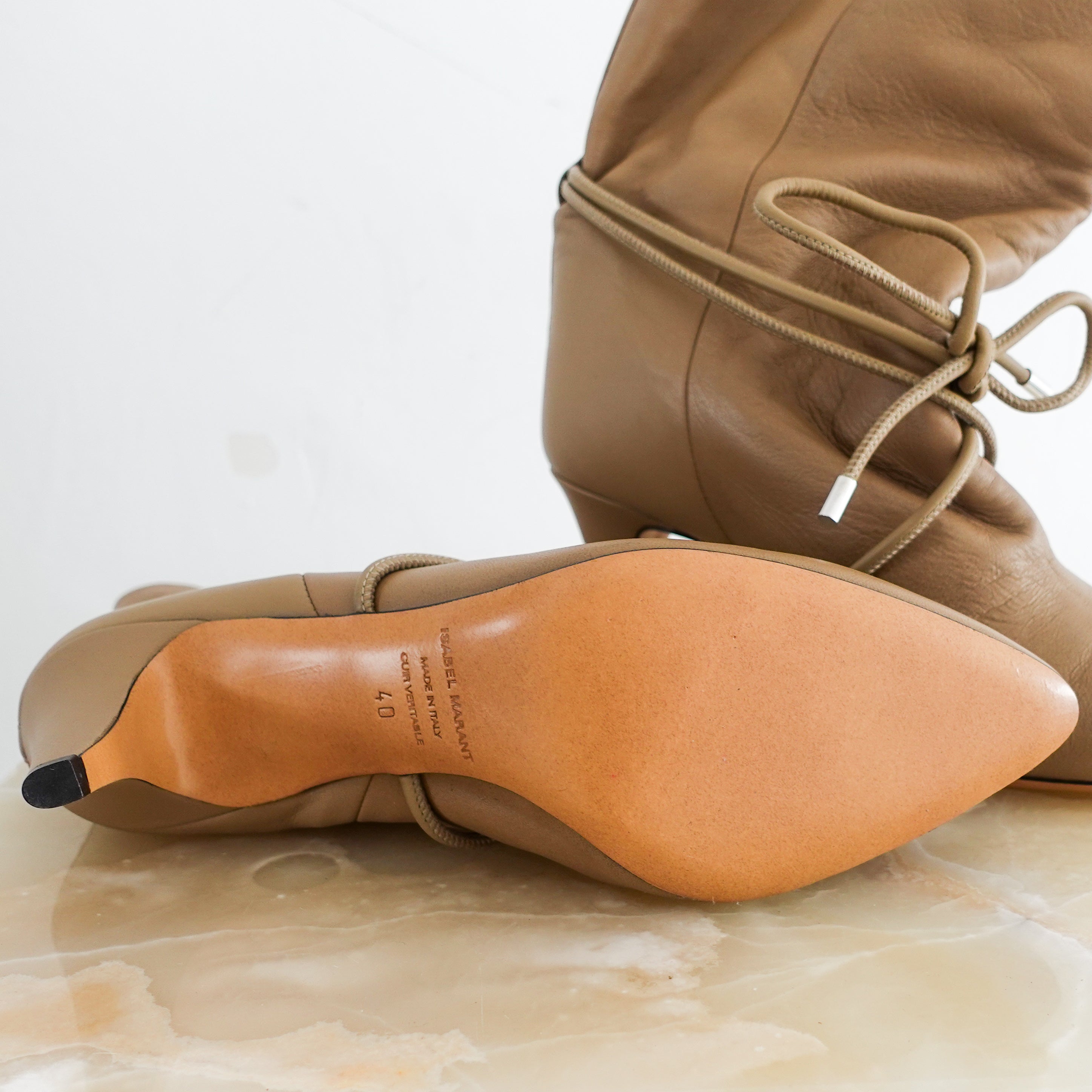 New beige heeled slouch boots RRP £700