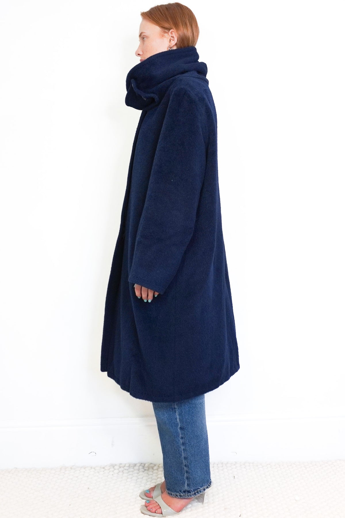 Max Mara Blue Alpaca Wool Funnel Neck Coat (RRP £1000) | Authentic Preloved