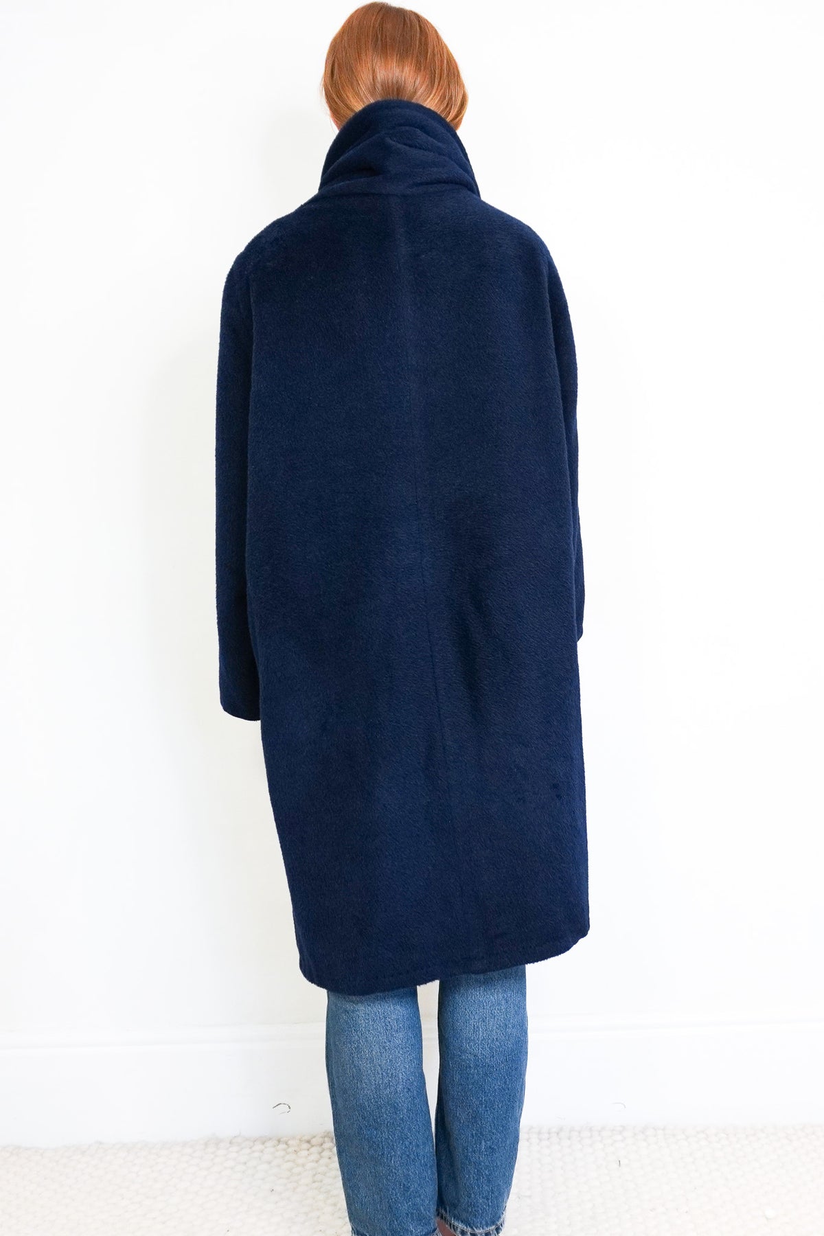 Max Mara Blue Alpaca Wool Funnel Neck Coat (RRP £1000) | Authentic Preloved