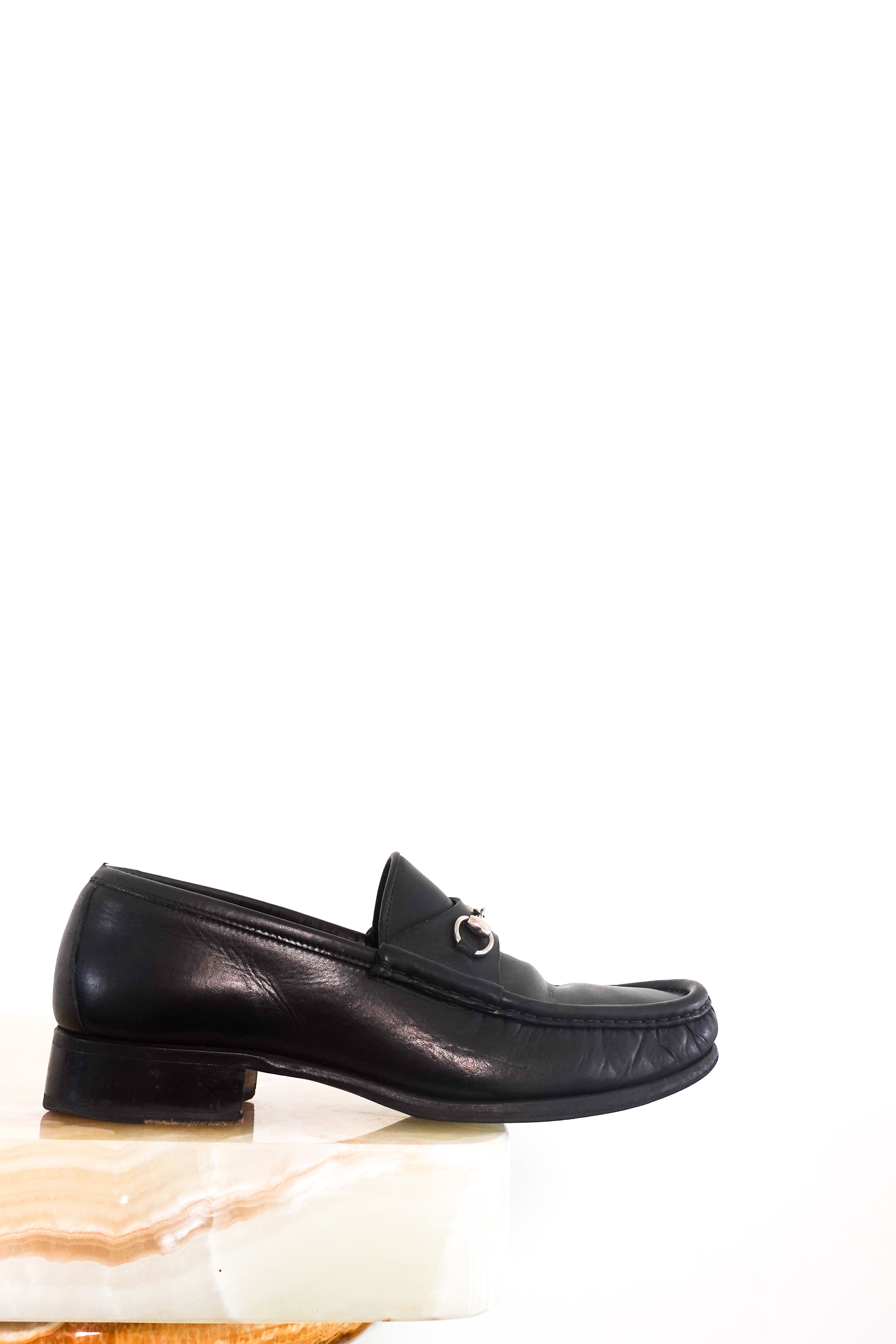 Black leather horsebit loafers RRP £750