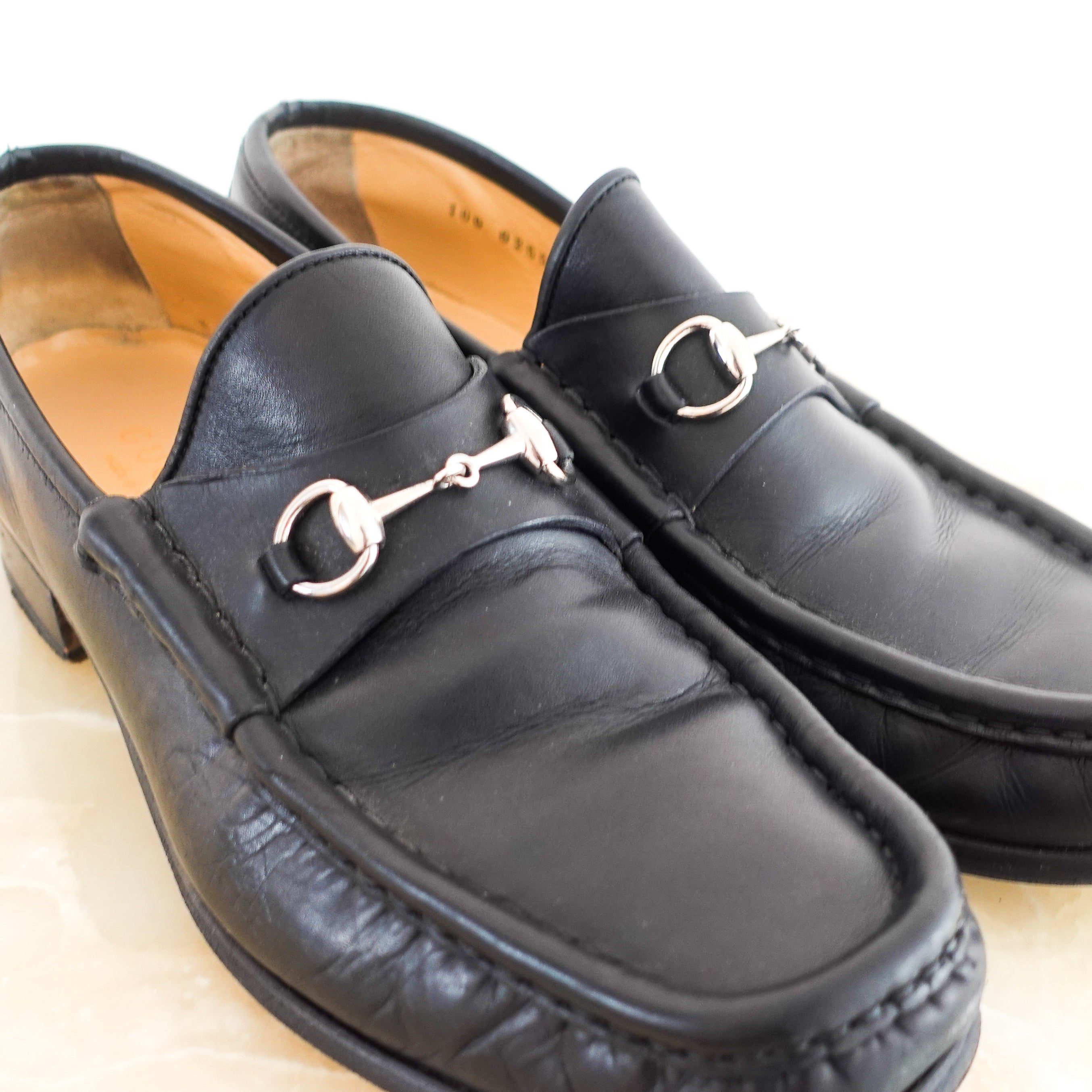 Black leather horsebit loafers RRP £750