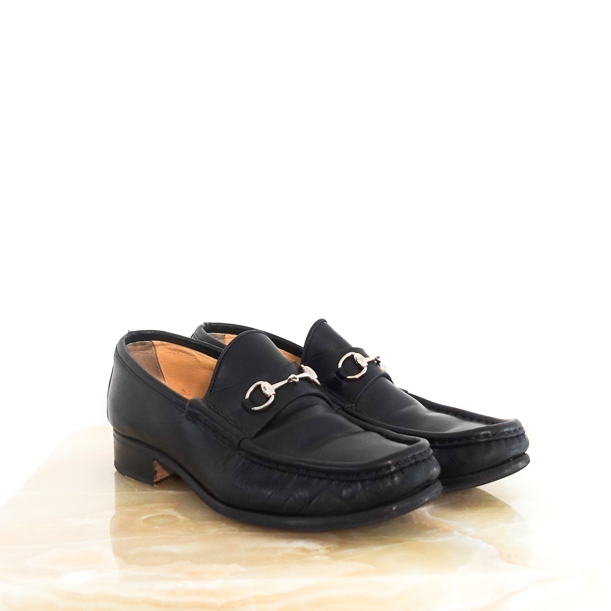 Black leather horsebit loafers RRP £750