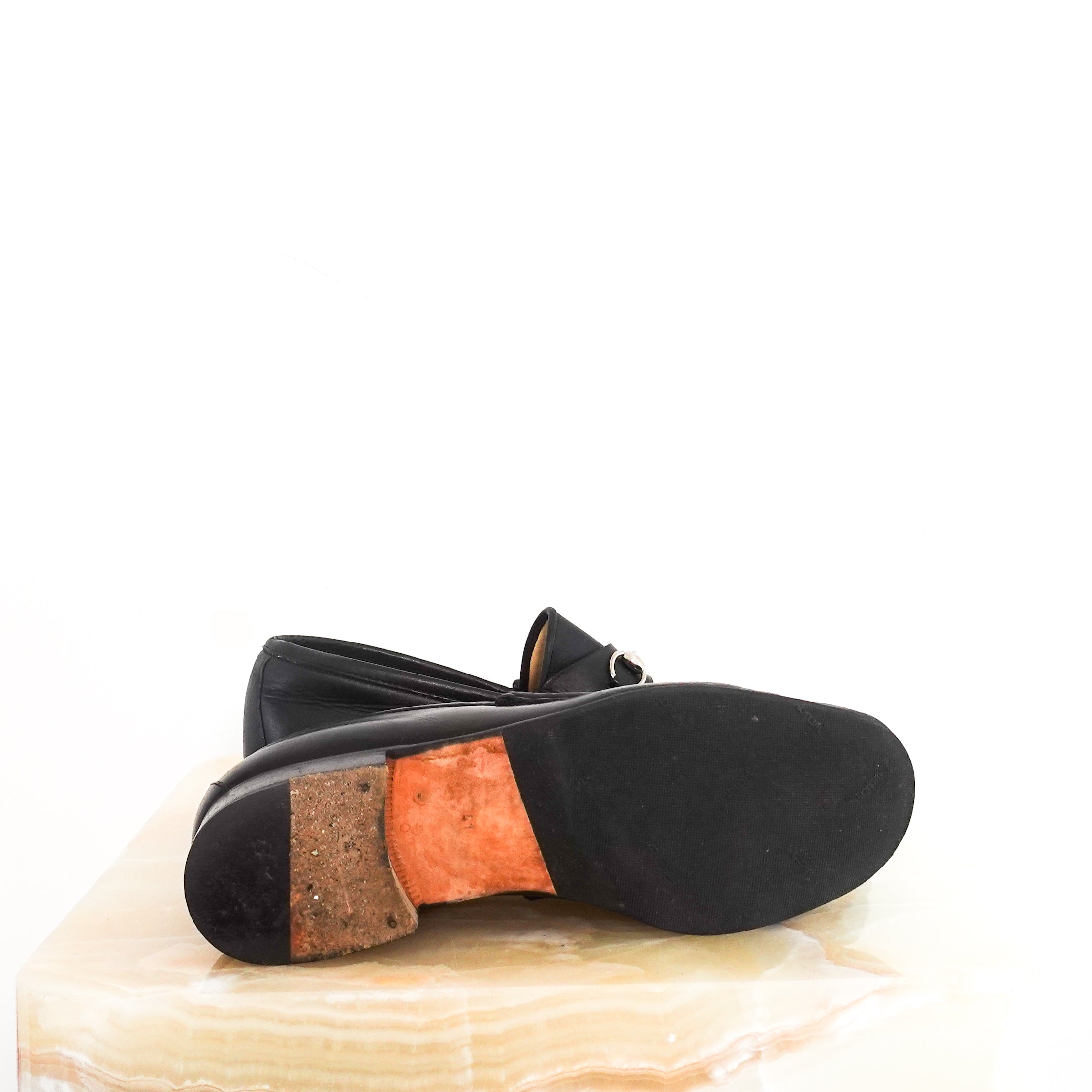 Black leather horsebit loafers RRP £750