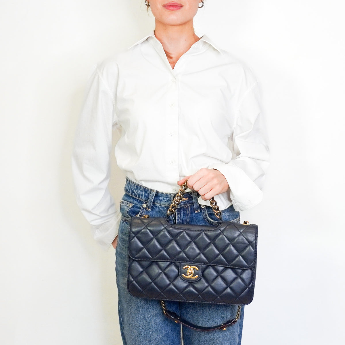 Chanel Large Perfect Edge Flap Bag Navy Quilted Lambskin | Authentic Preloved - Reloved Again